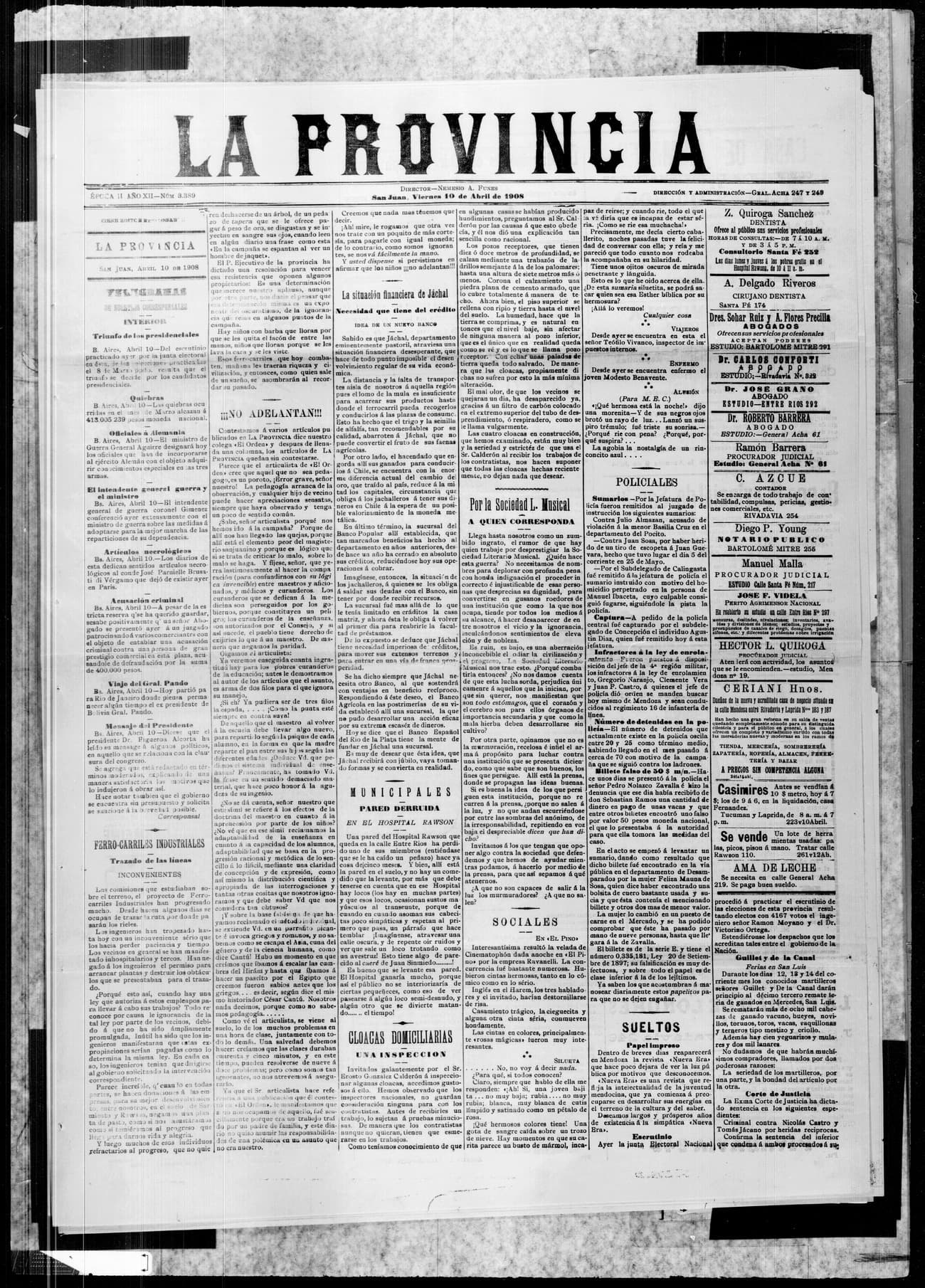 Portada · 10 de Abril de 1908