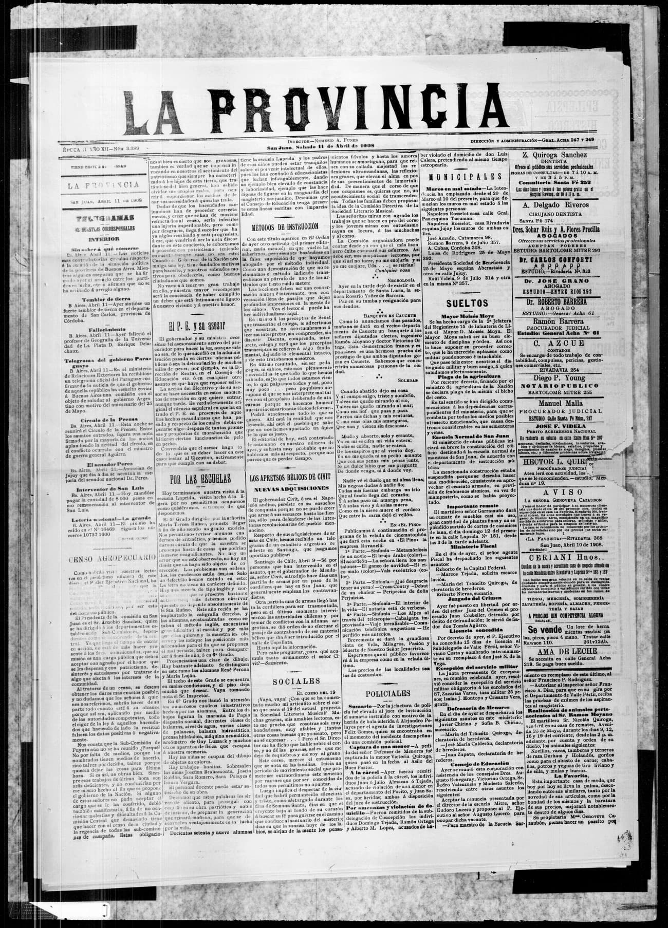 Portada · 11 de Abril de 1908