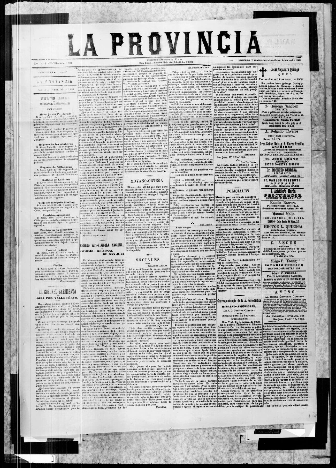 Portada · 20 de Abril de 1908
