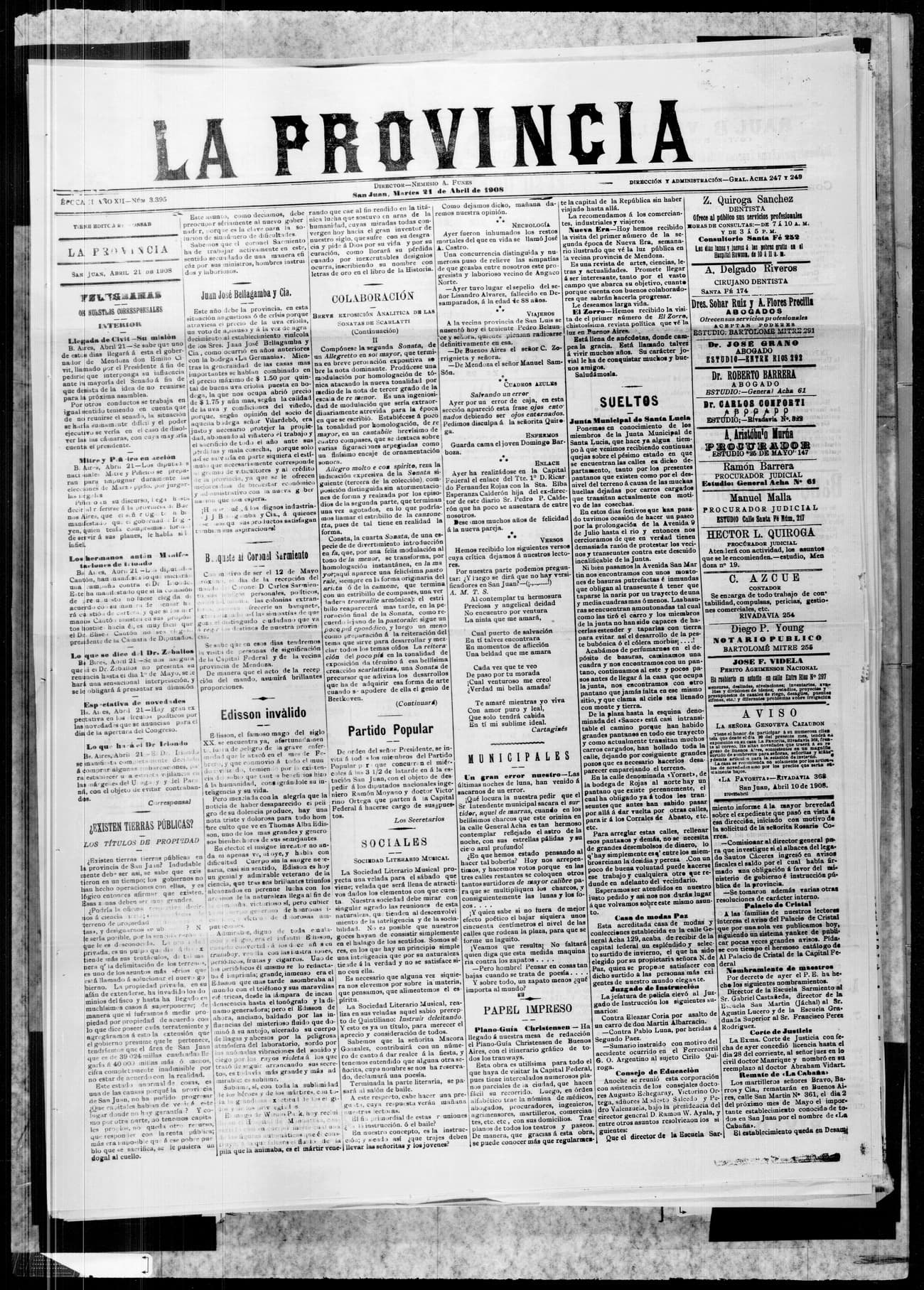 Portada · 21 de Abril de 1908