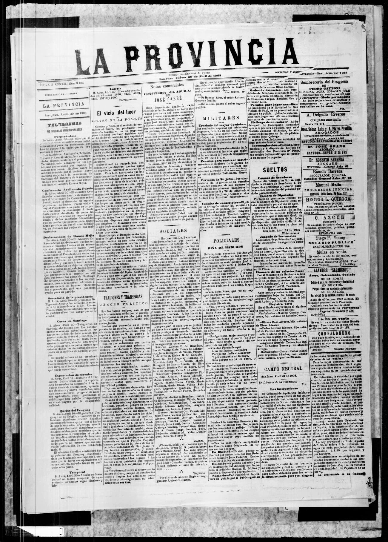 Portada · 30 de Abril de 1908
