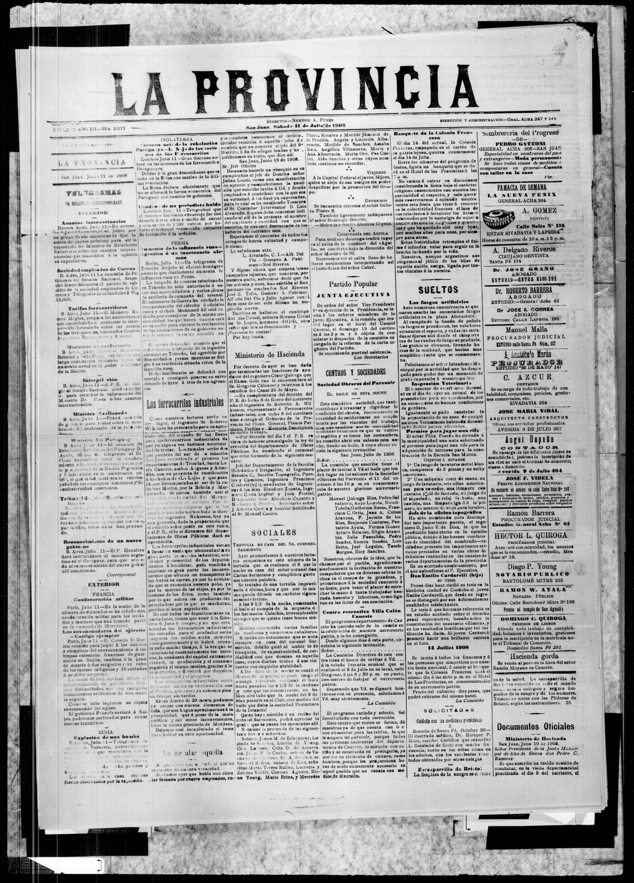 Portada · 11 de Julio de 1908