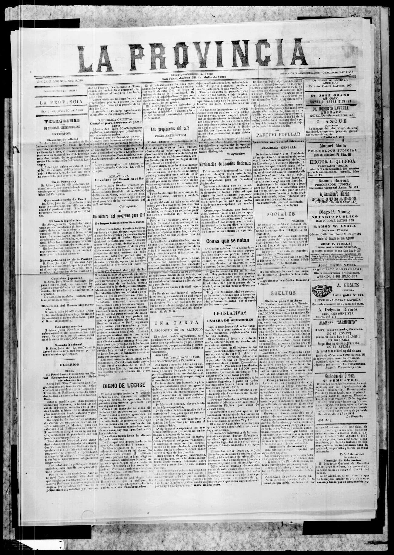 Portada · 30 de Julio de 1908