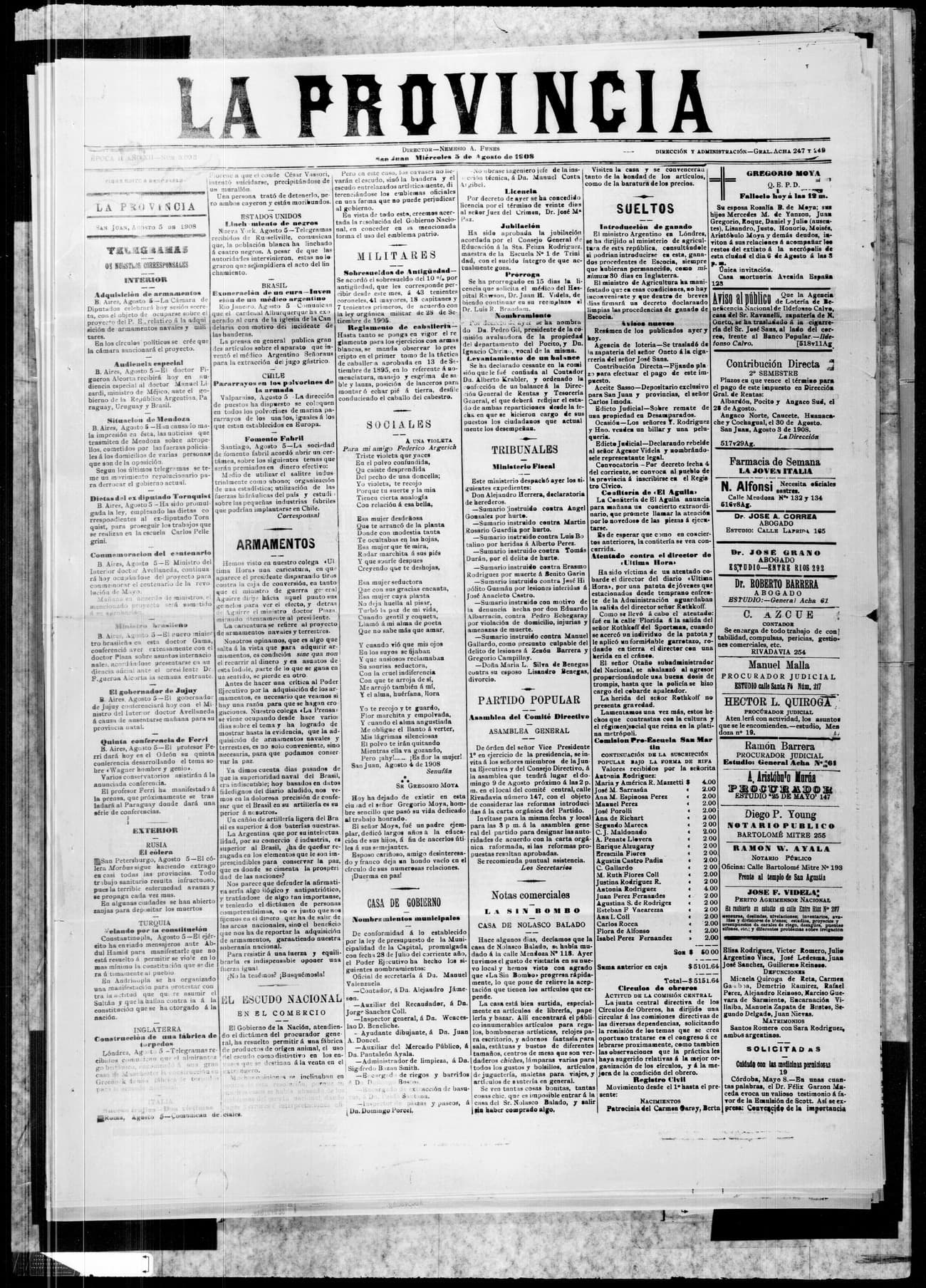 Portada · 5 de Agosto de 1908