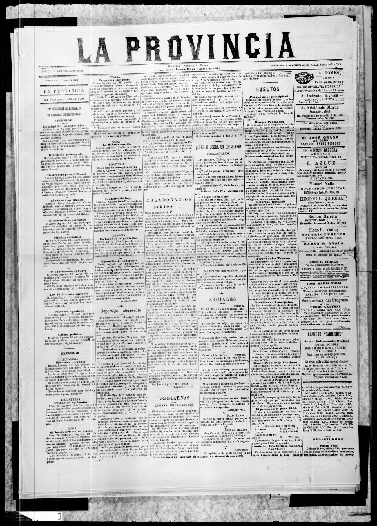 Portada · 10 de Agosto de 1908
