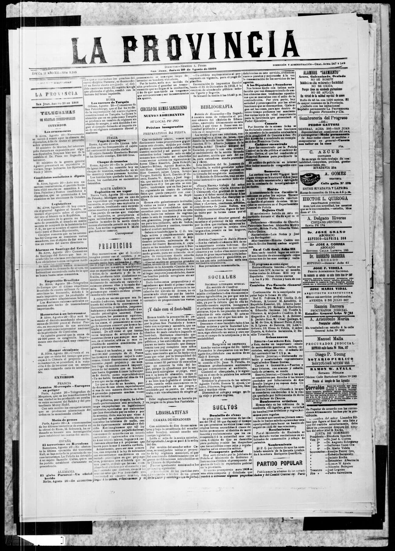 Portada · 20 de Agosto de 1908