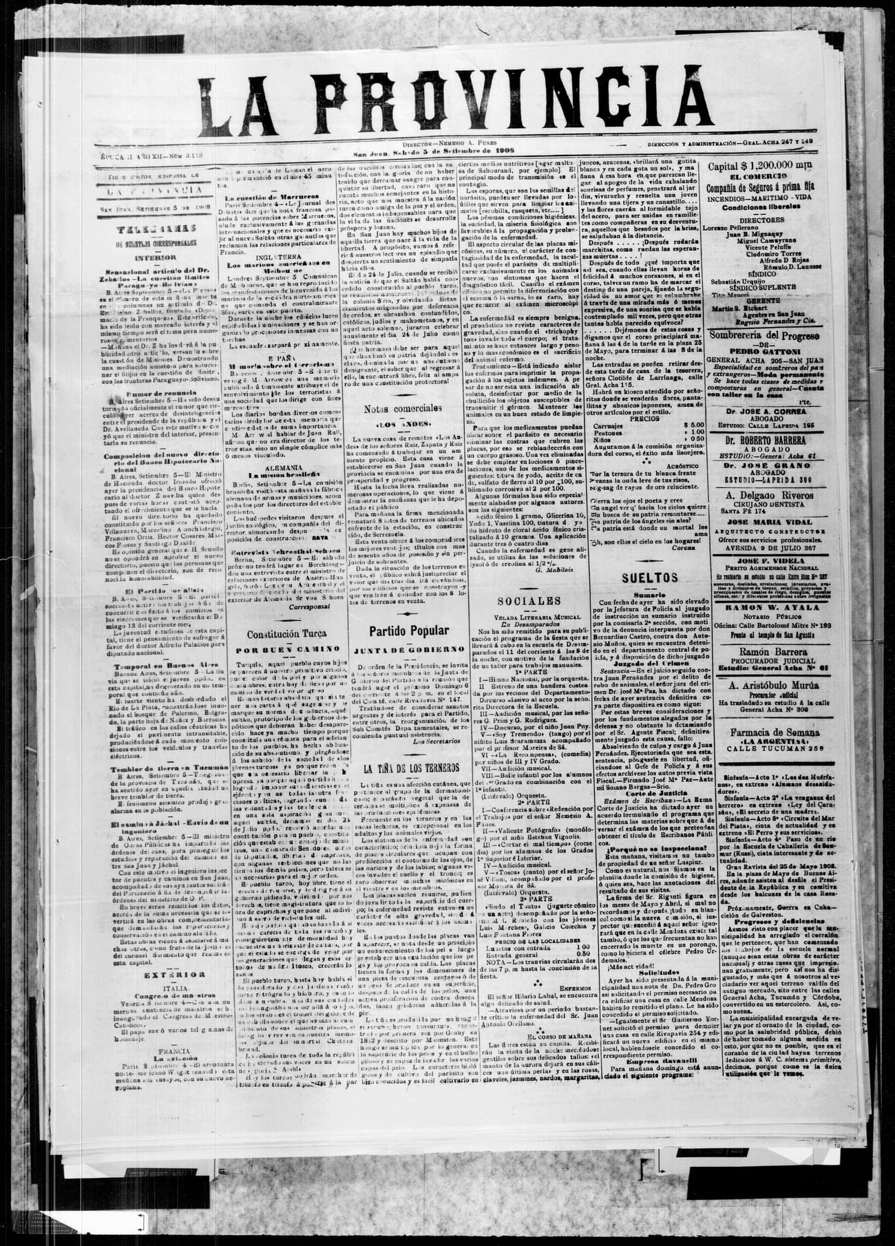 Portada · 5 de Septiembre de 1908