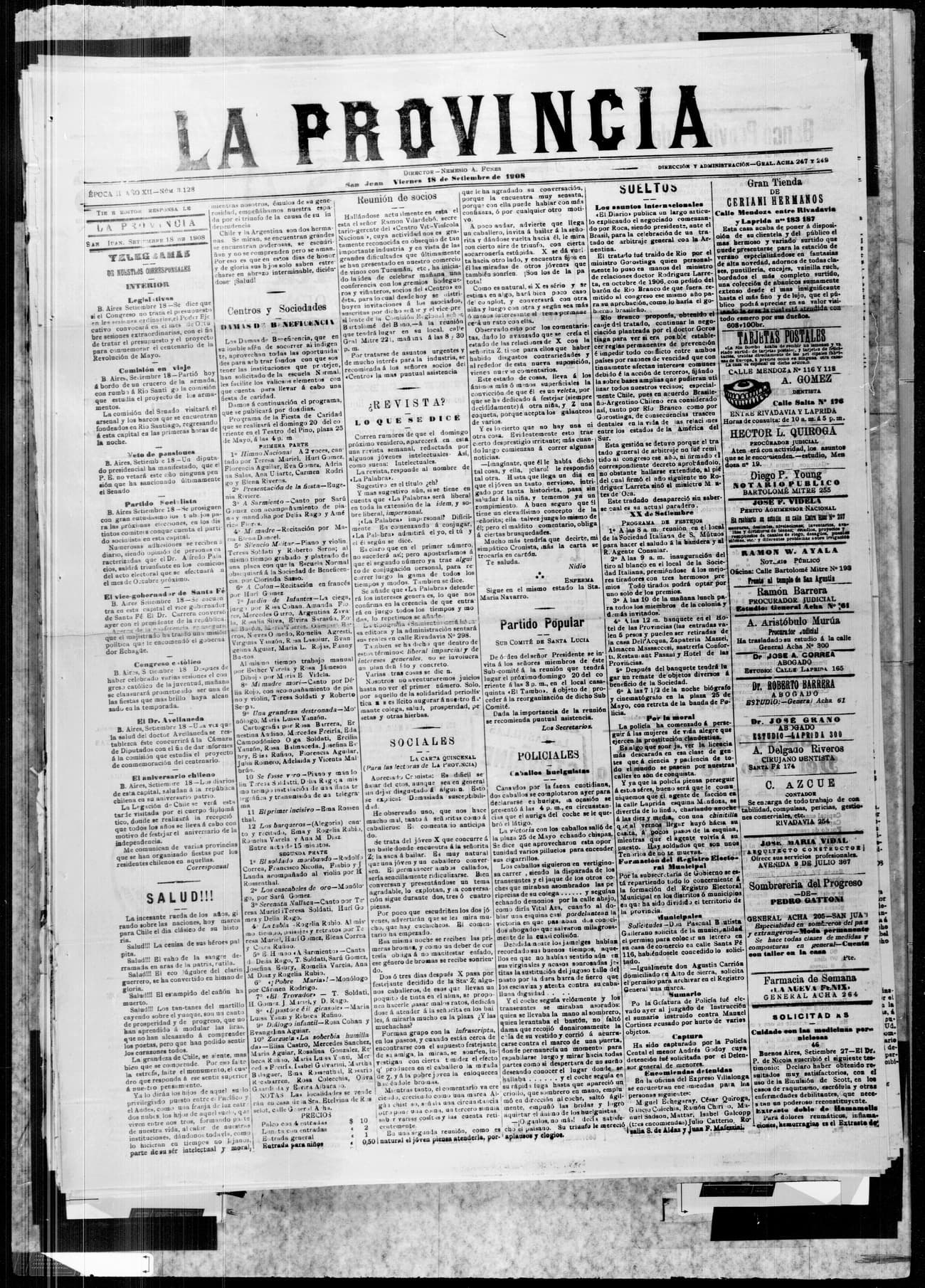 Portada · 18 de Septiembre de 1908