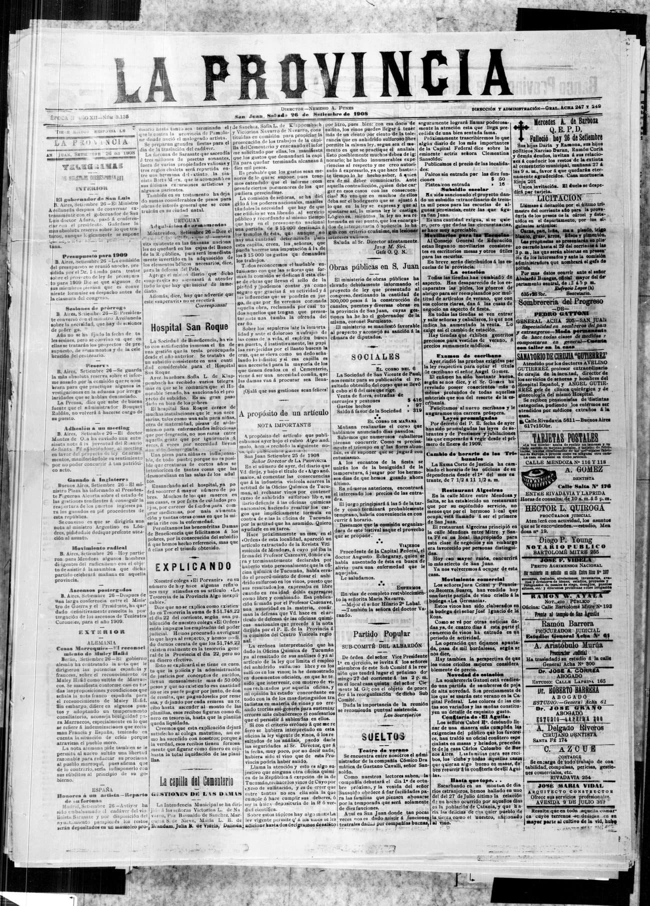 Portada · 26 de Septiembre de 1908