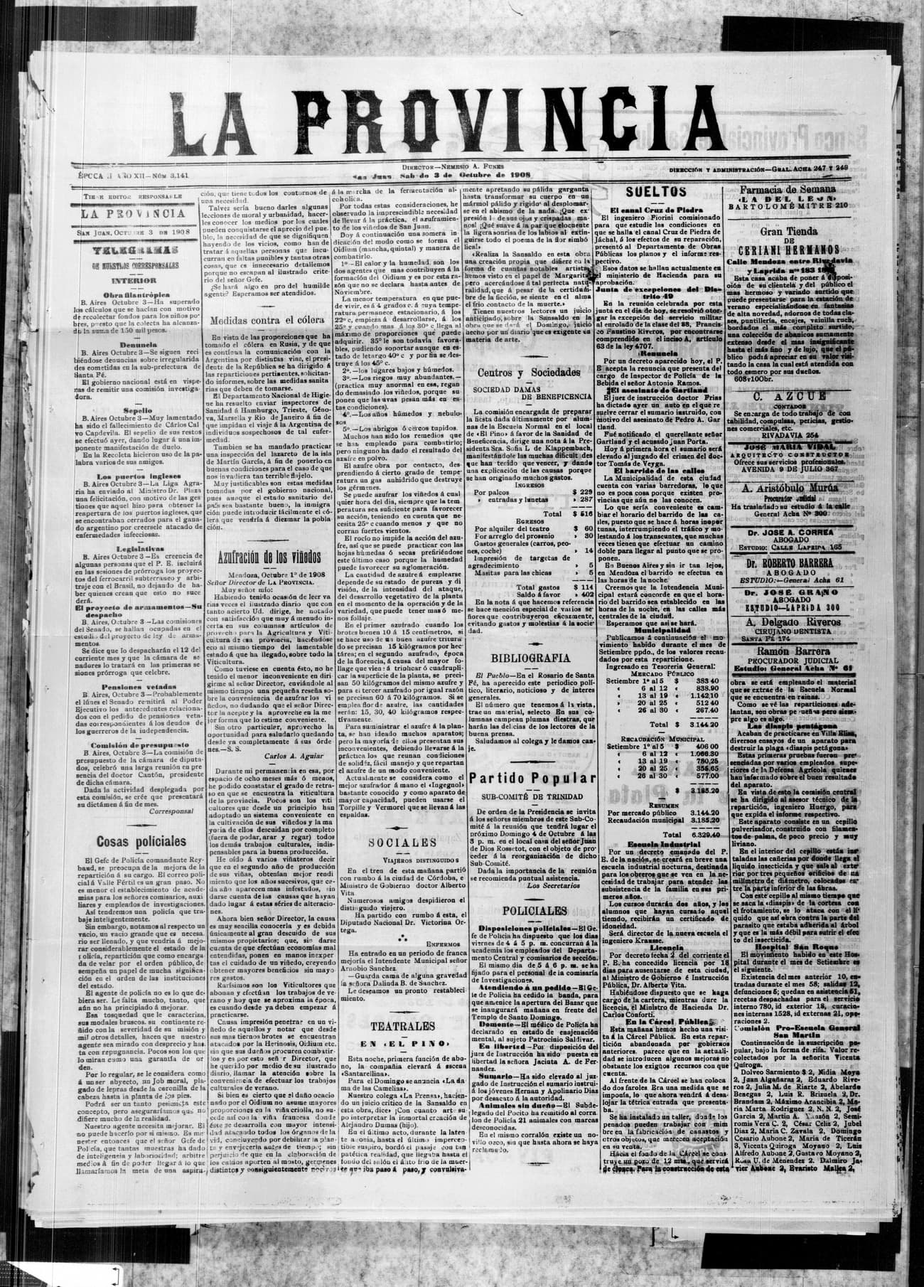 Portada · 3 de Octubre de 1908