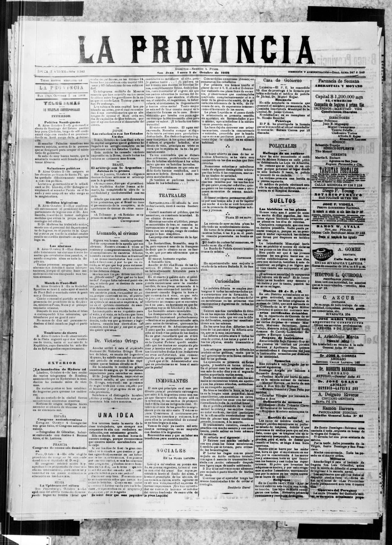 Portada · 5 de Octubre de 1908