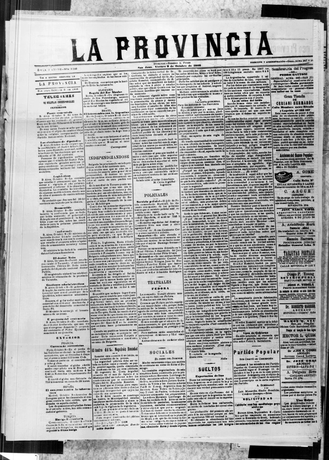 Portada · 9 de Octubre de 1908