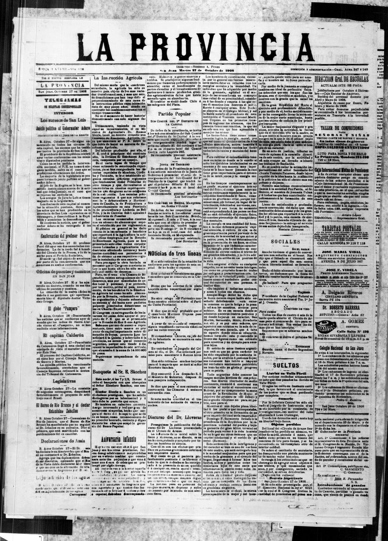 Portada · 27 de Octubre de 1908