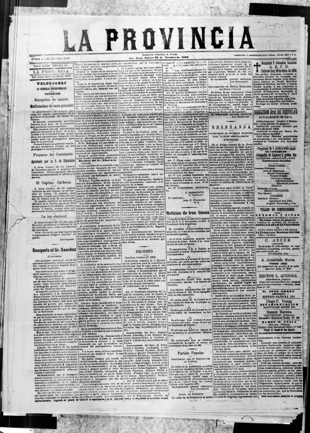 Portada · 29 de Octubre de 1908