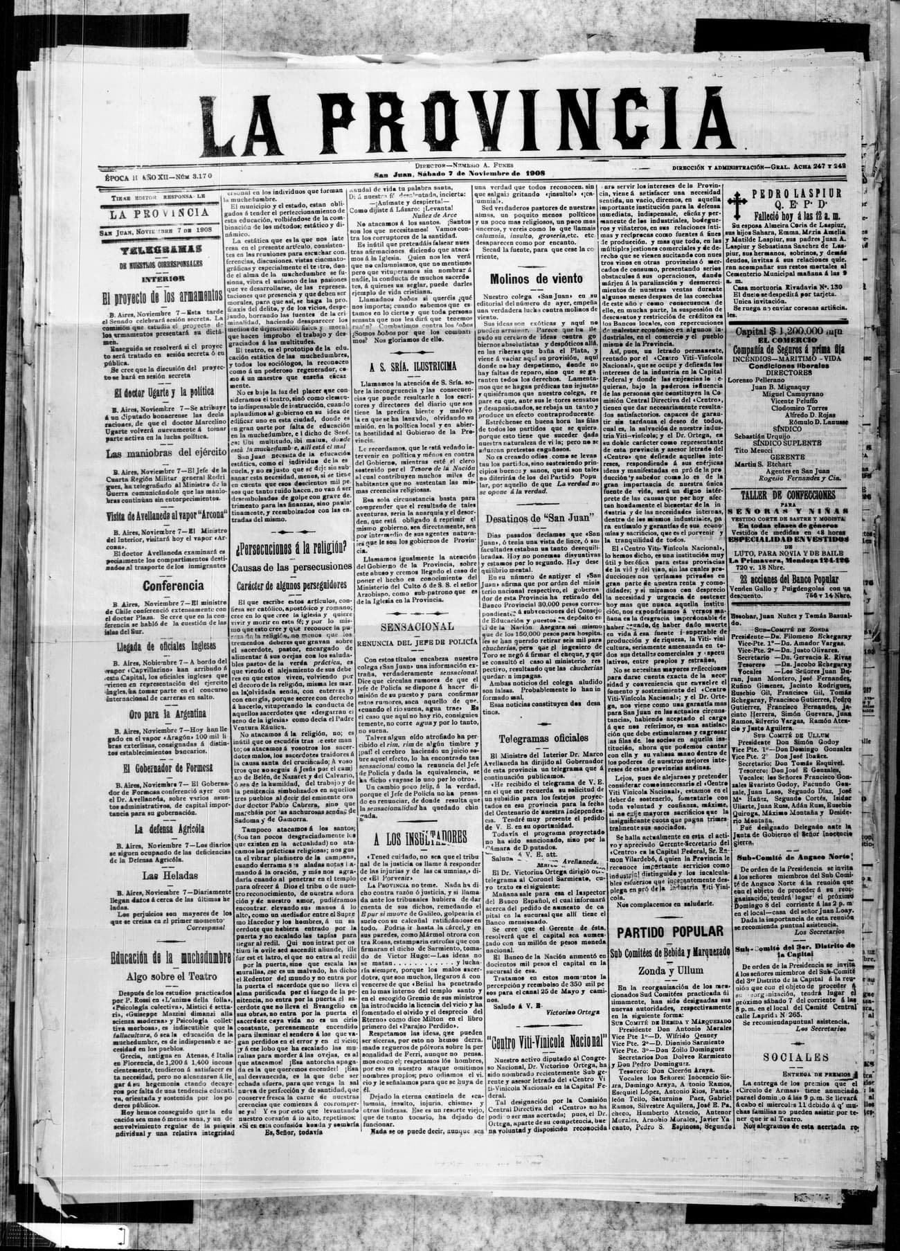 Portada · 7 de Noviembre de 1908