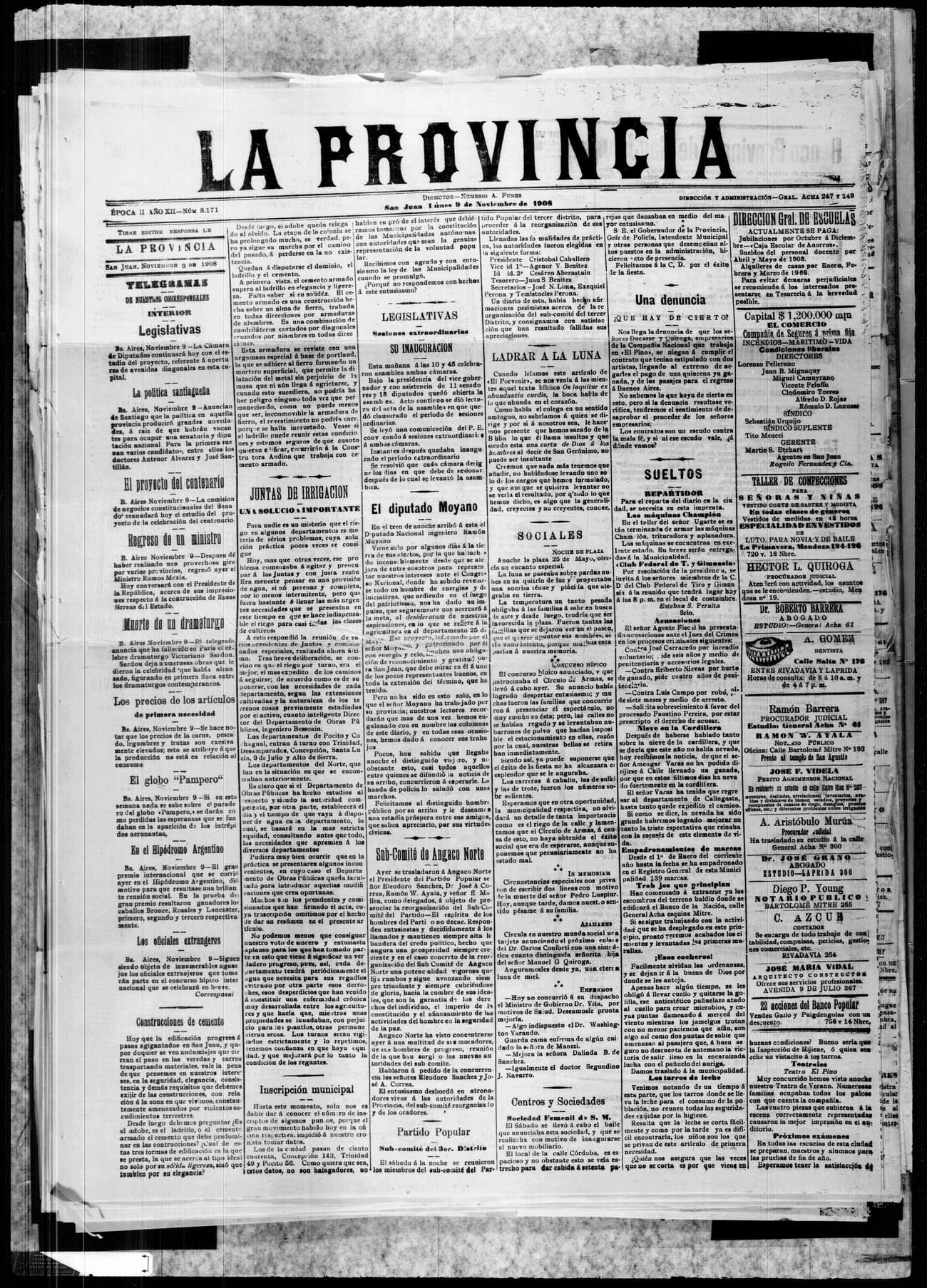 Portada · 9 de Noviembre de 1908