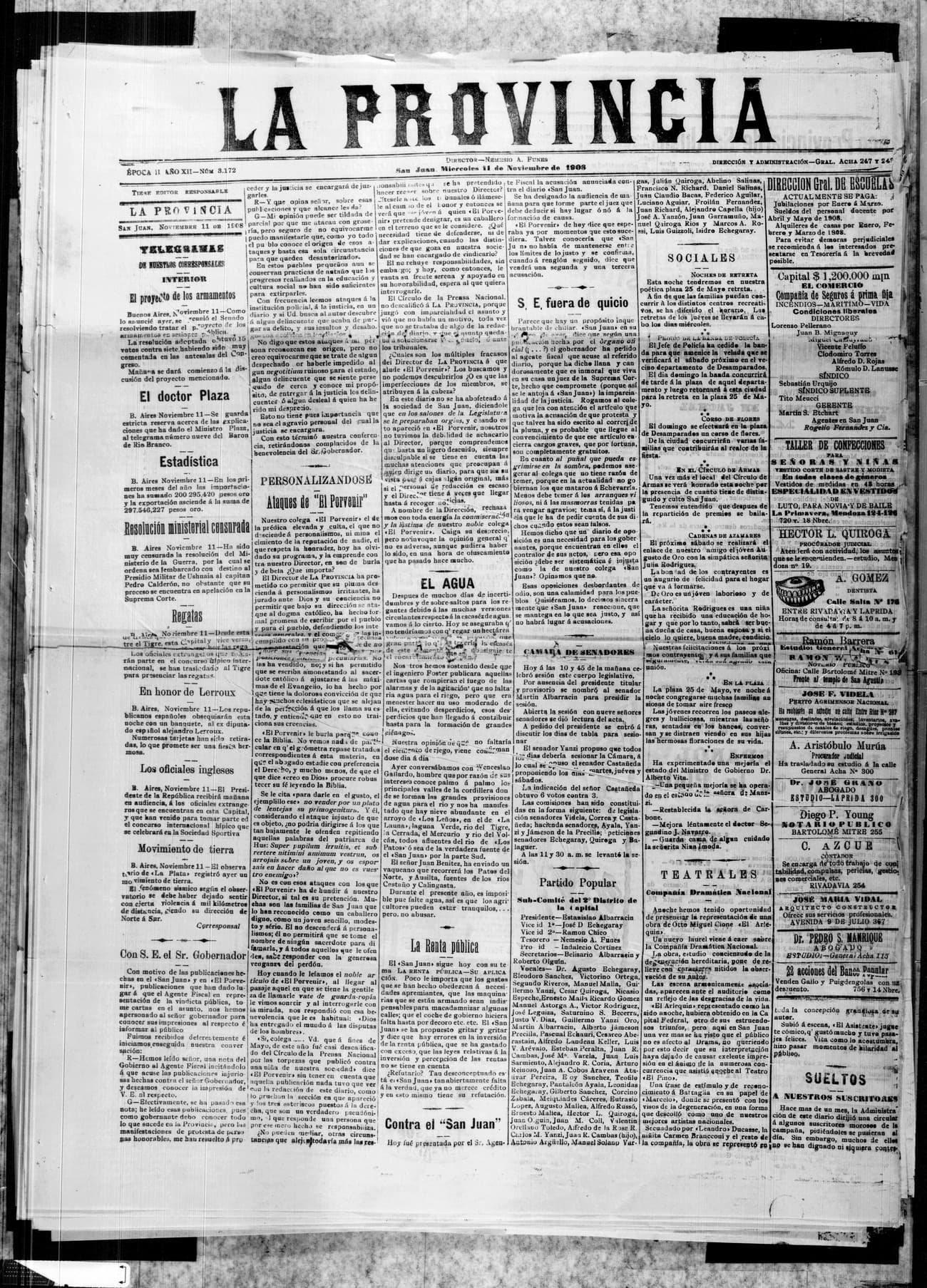 Portada · 11 de Noviembre de 1908