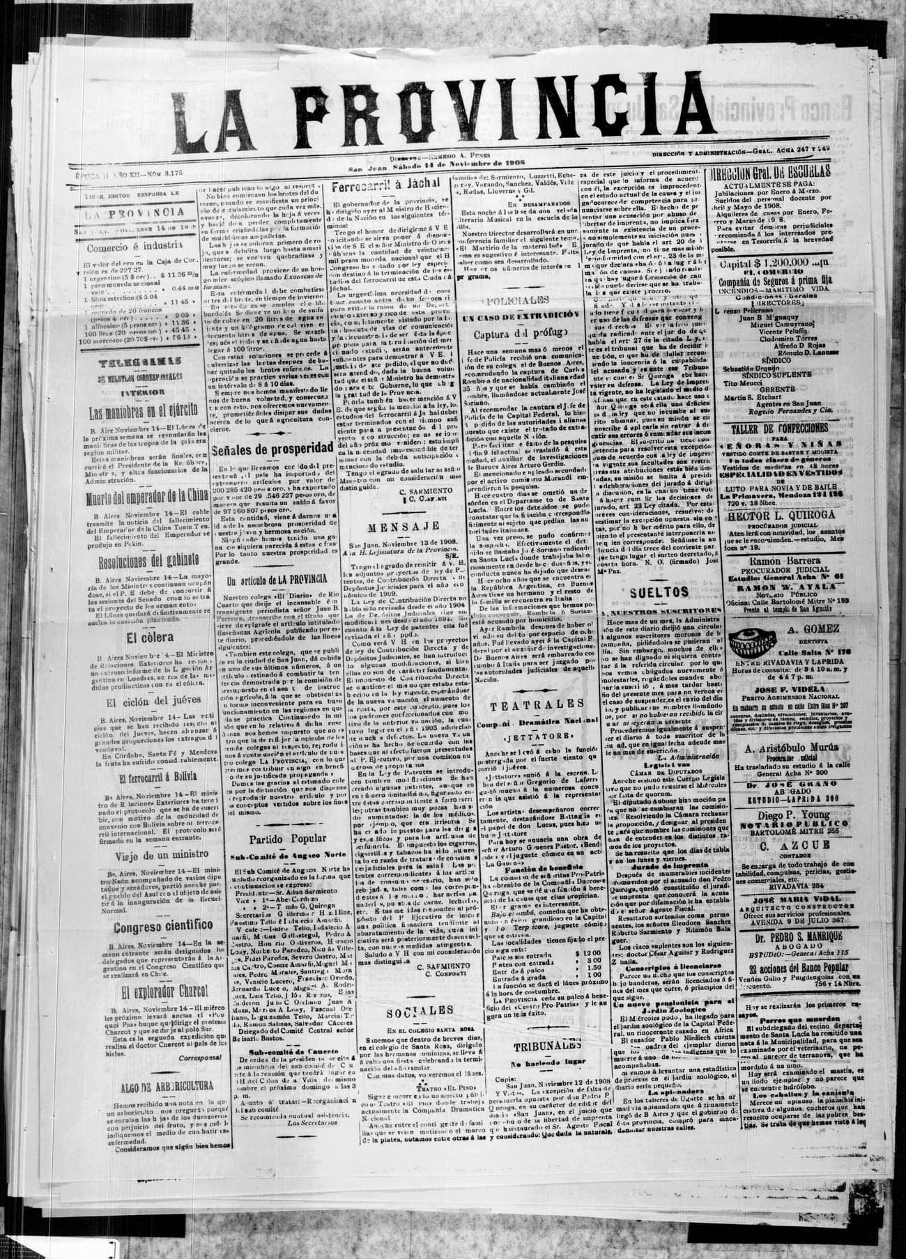 Portada · 14 de Noviembre de 1908