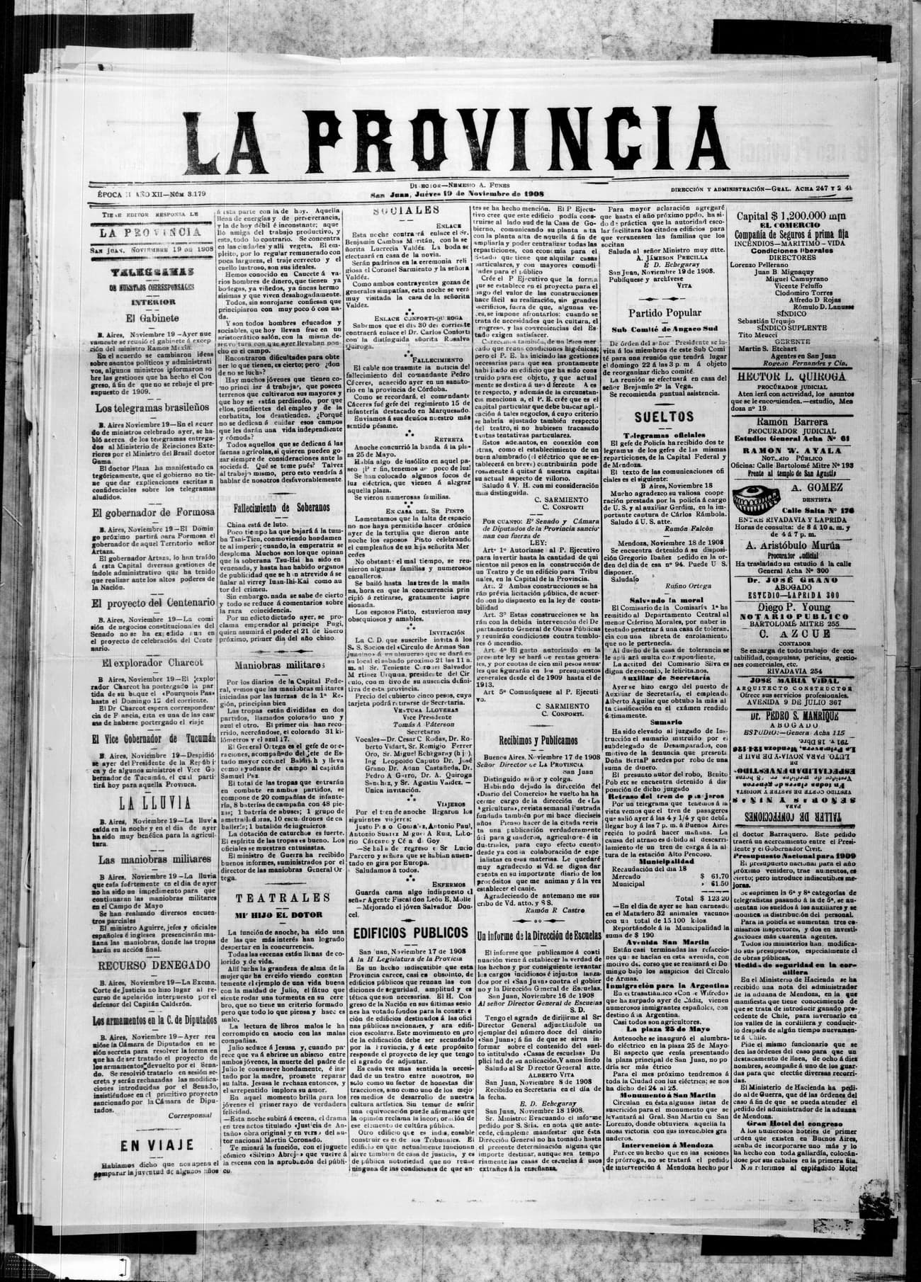 Portada · 19 de Noviembre de 1908