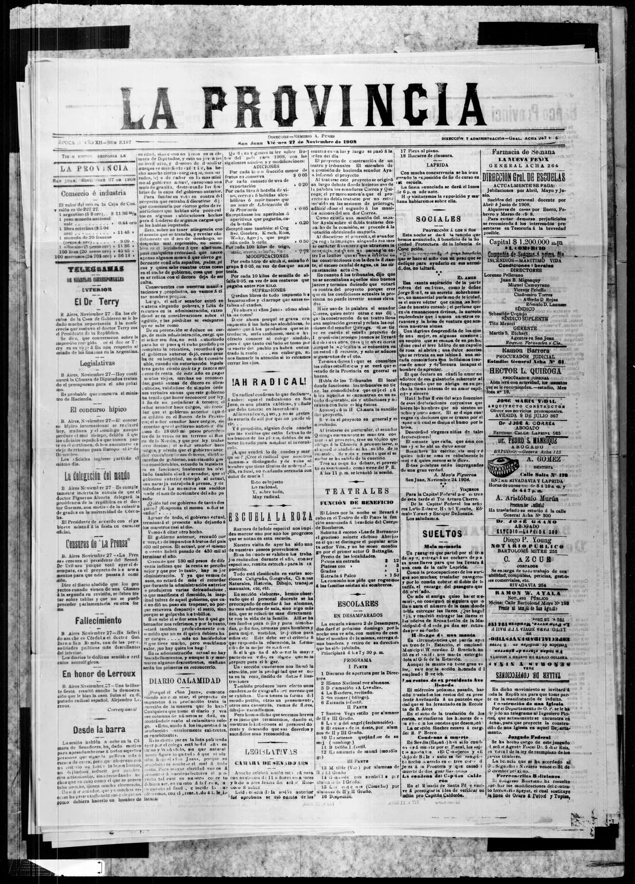Portada · 27 de Noviembre de 1908