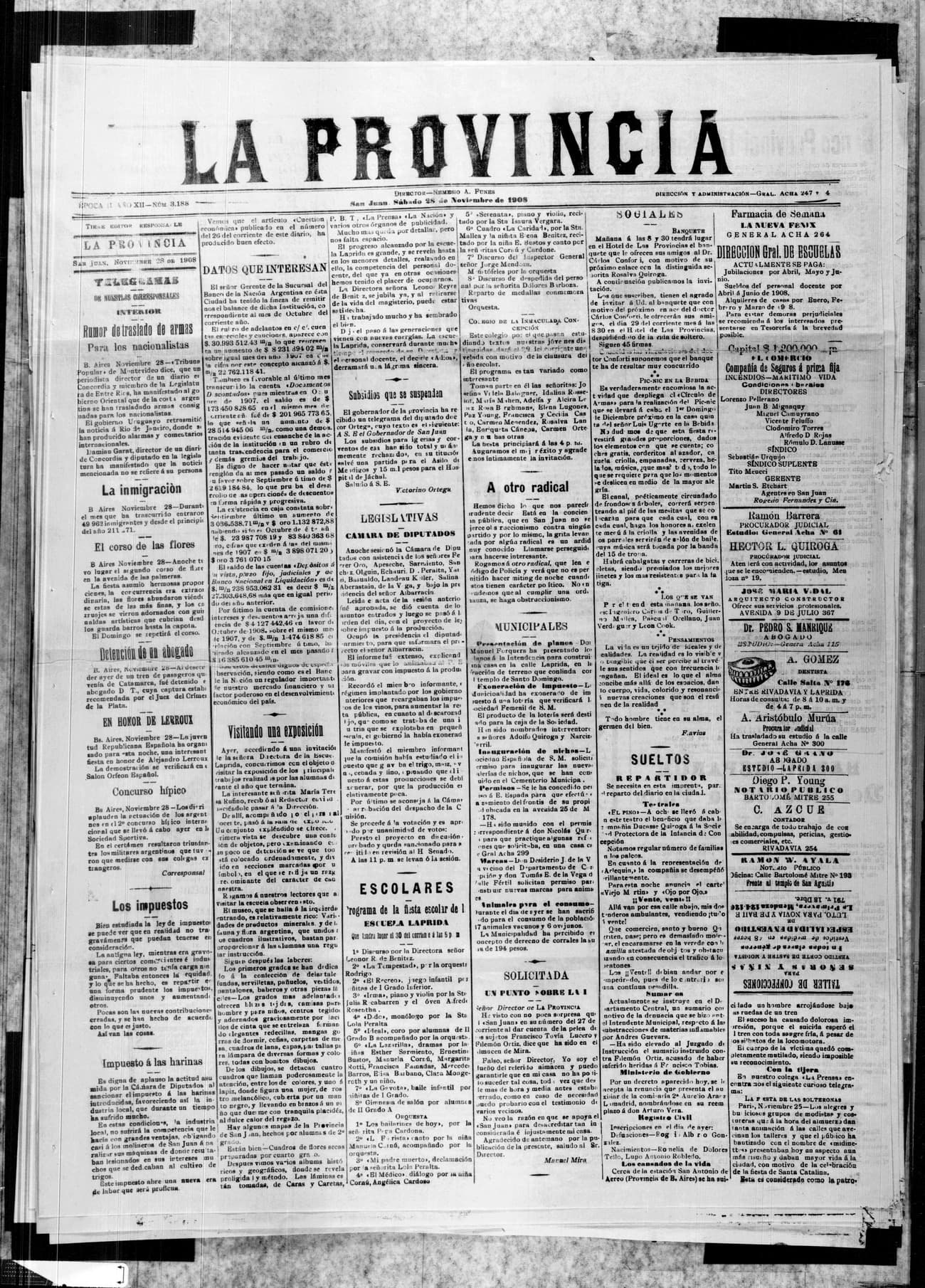 Portada · 28 de Noviembre de 1908
