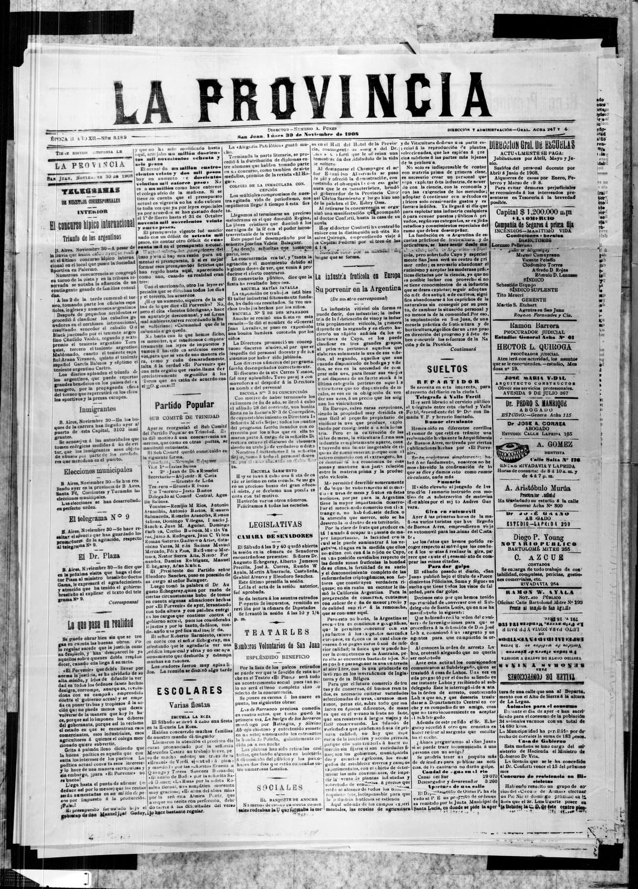 Portada · 30 de Noviembre de 1908