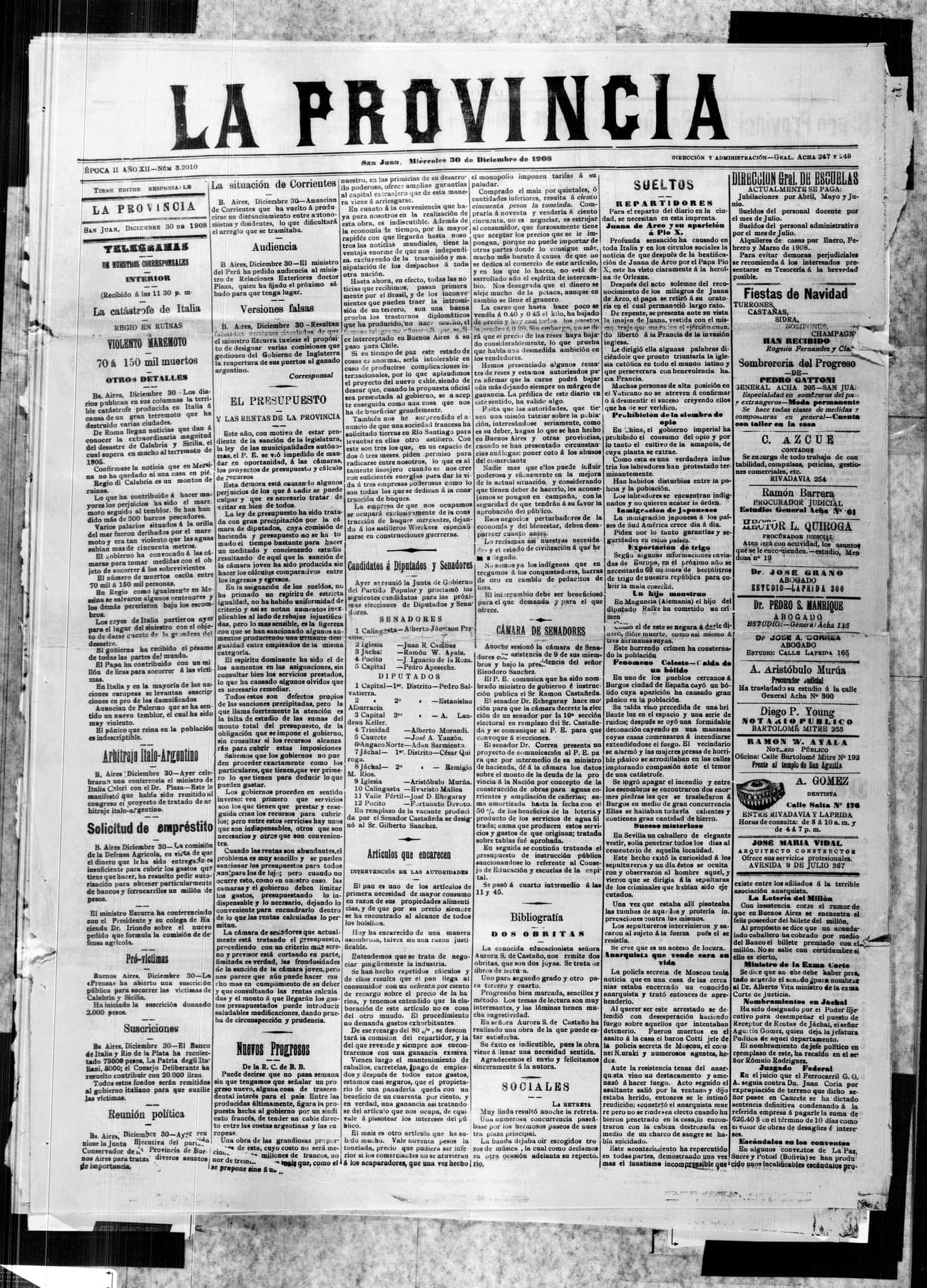 Portada · 30 de Diciembre de 1908