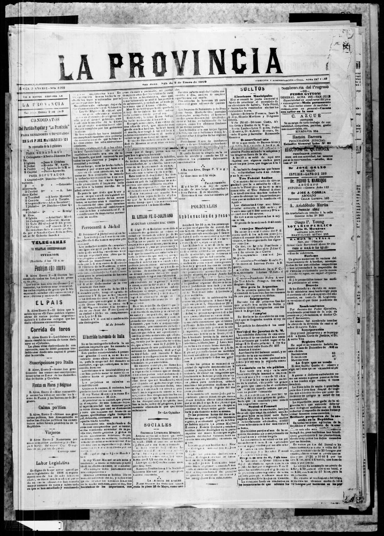 Portada · 2 de Enero de 1909