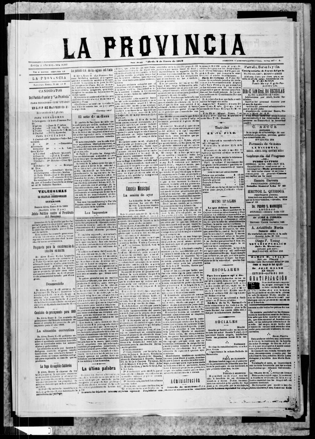 Portada · 9 de Enero de 1909