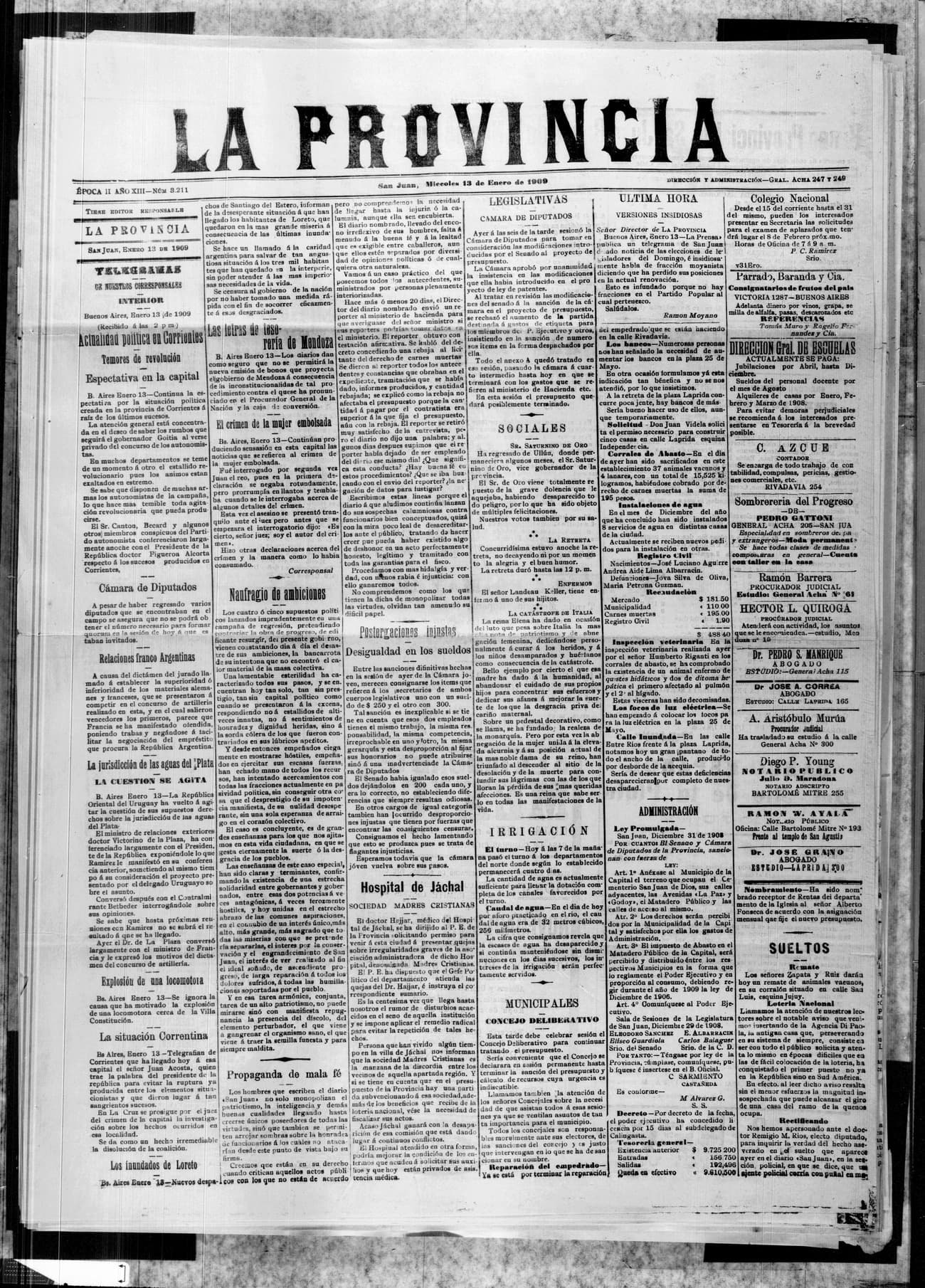 Portada · 13 de Enero de 1909