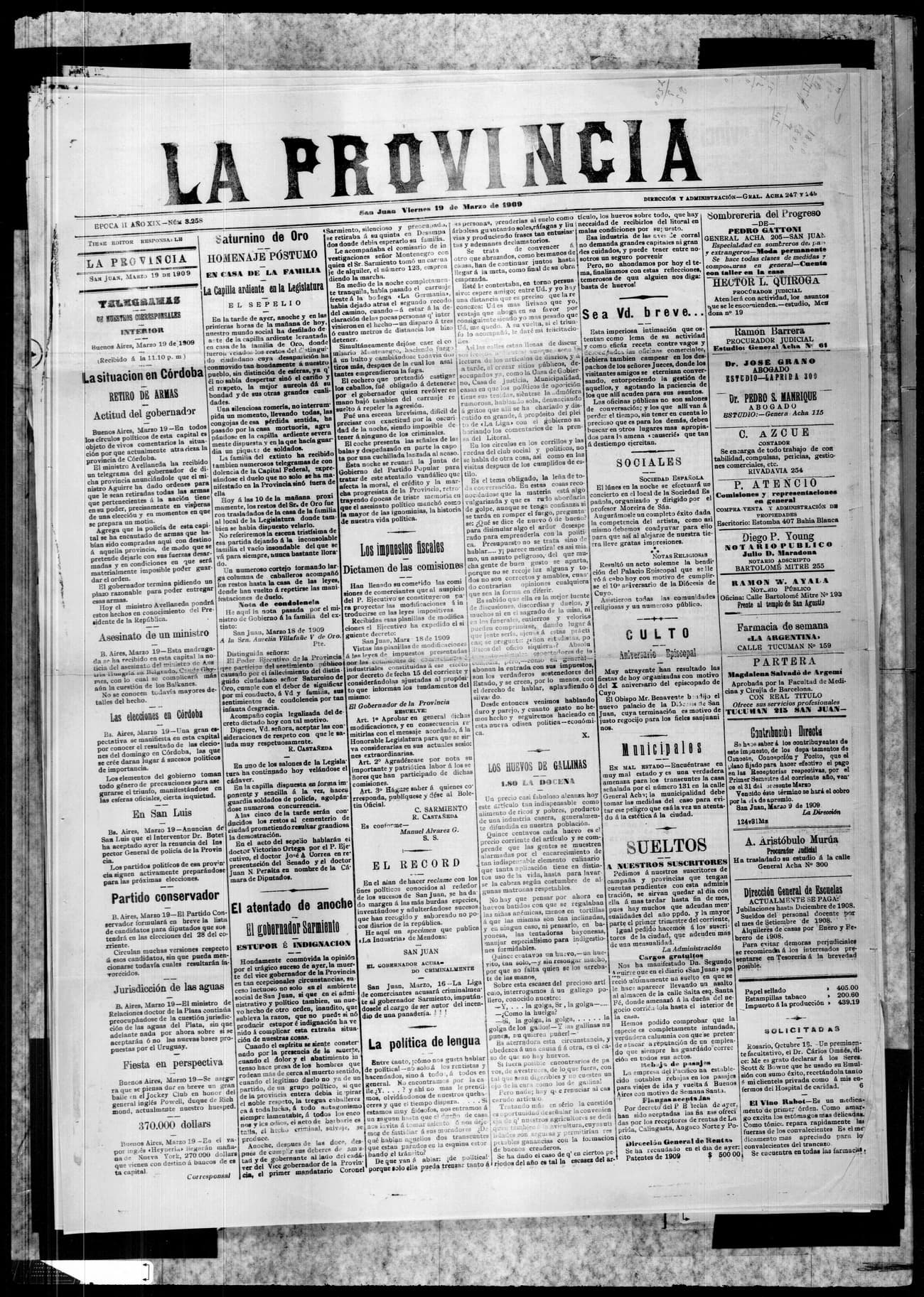 Portada · 19 de Marzo de 1909