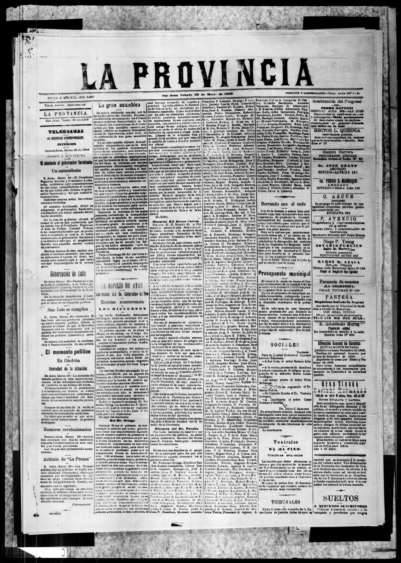Portada · 20 de Marzo de 1909