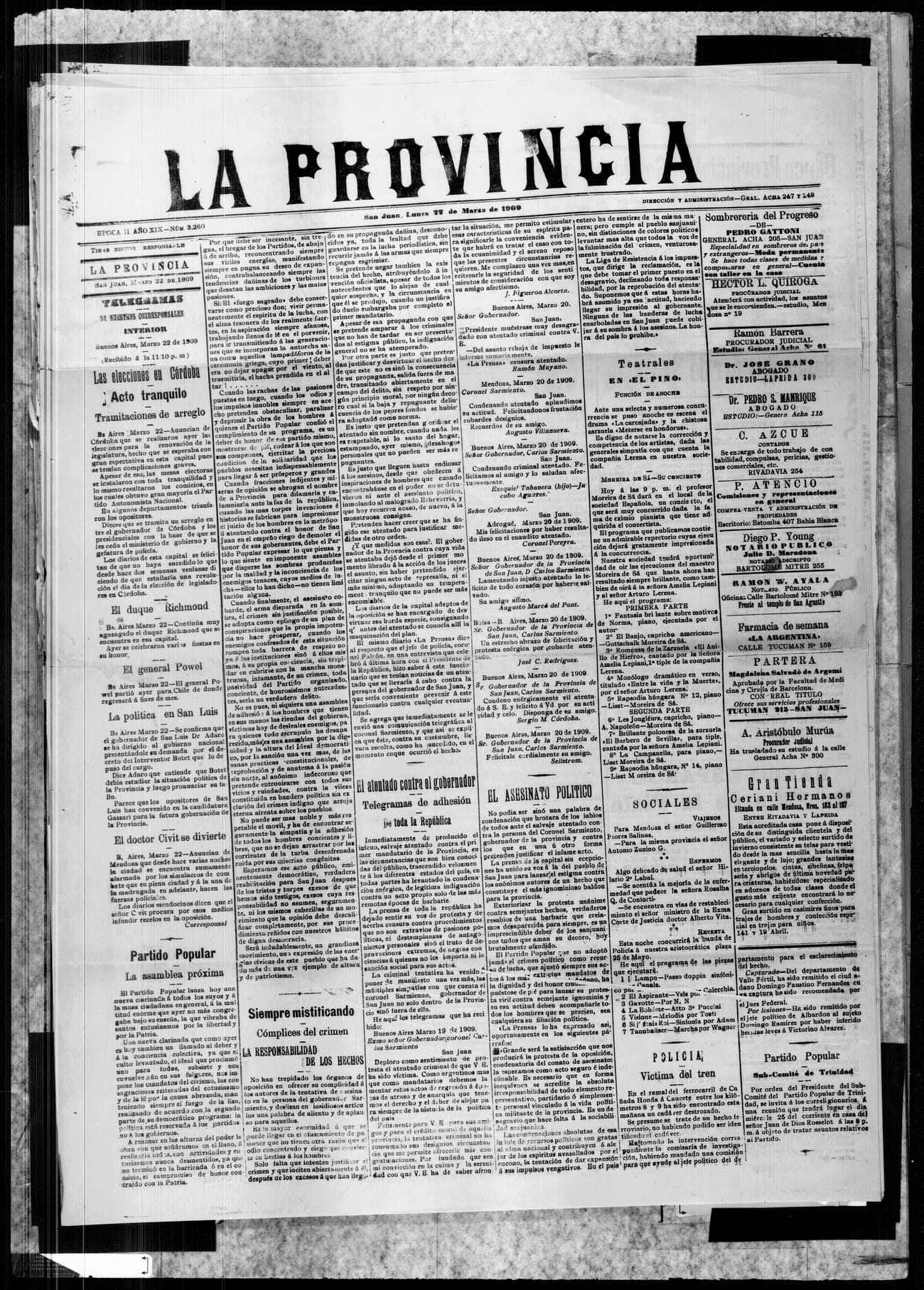Portada · 22 de Marzo de 1909