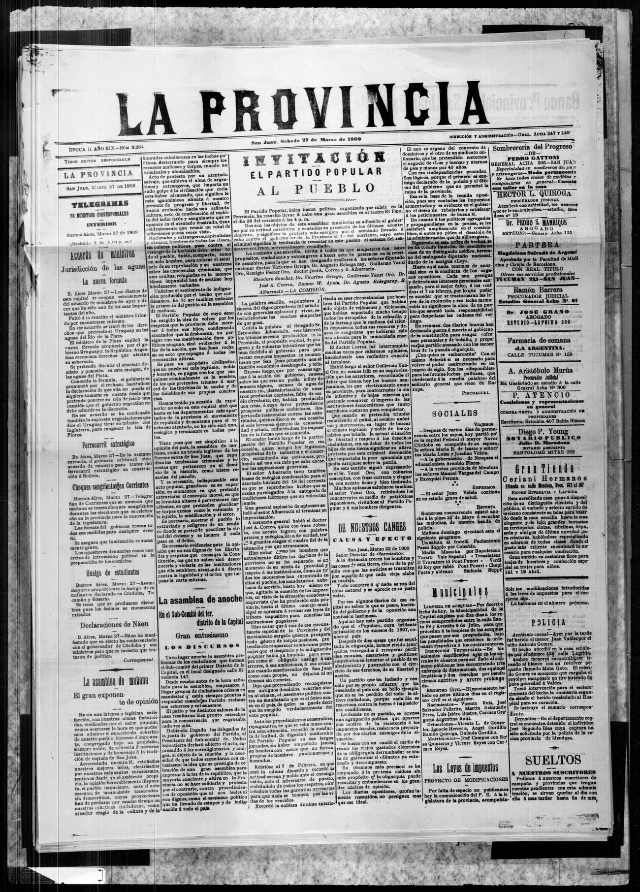 Portada · 27 de Marzo de 1909