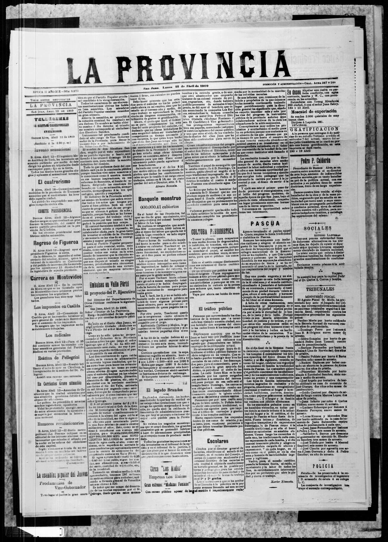 Portada · 12 de Abril de 1909