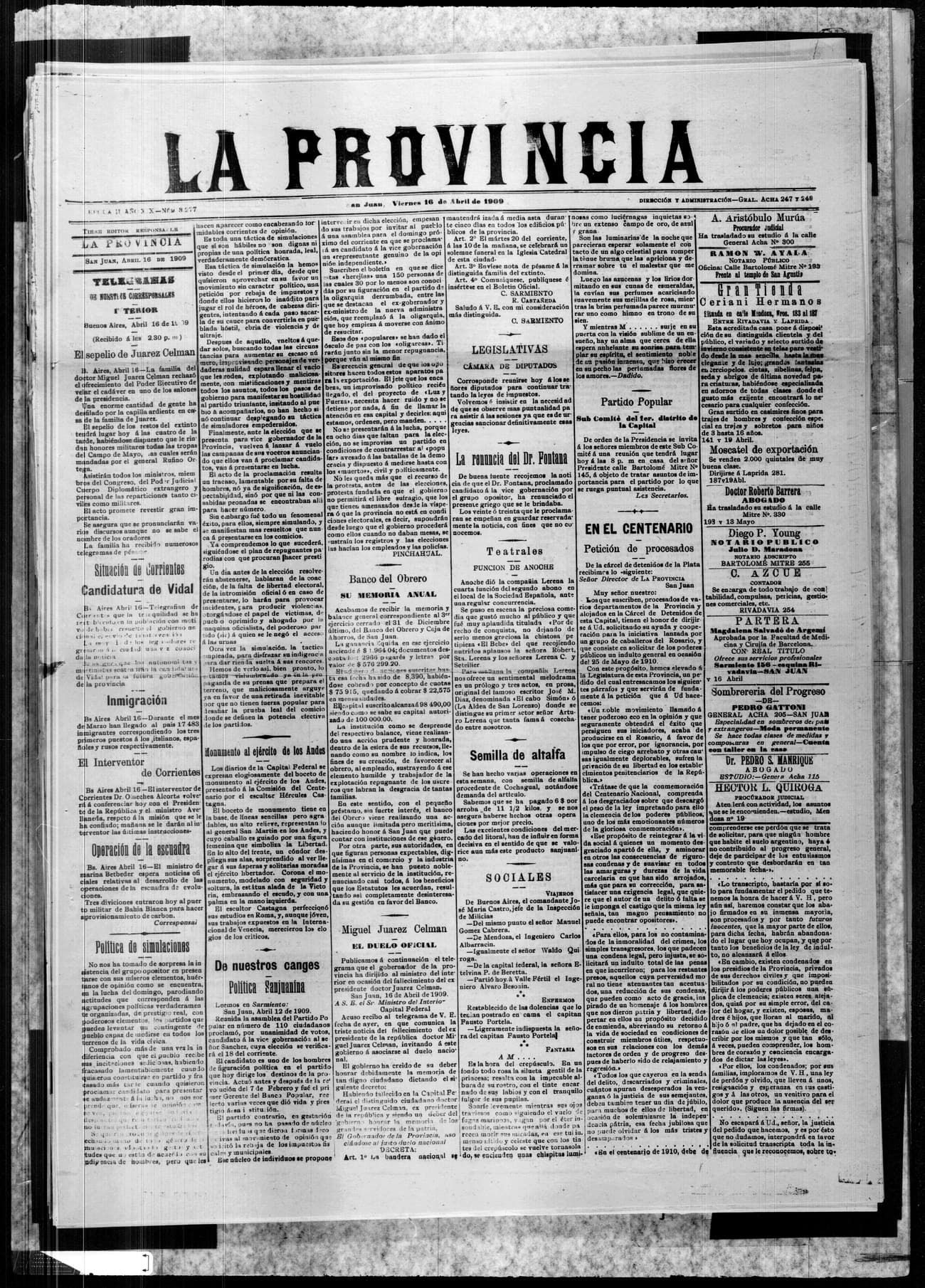 Portada · 16 de Abril de 1909