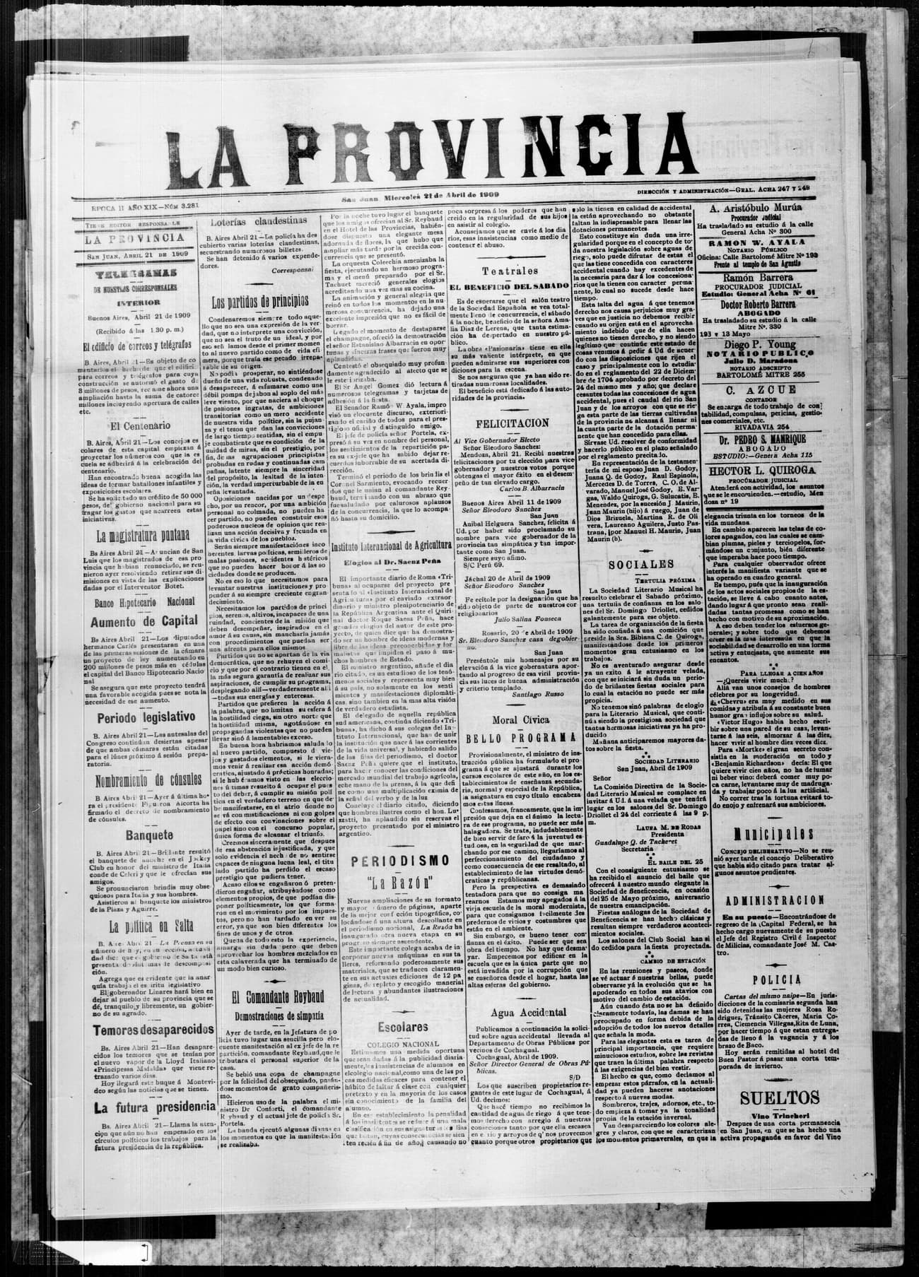 Portada · 21 de Abril de 1909
