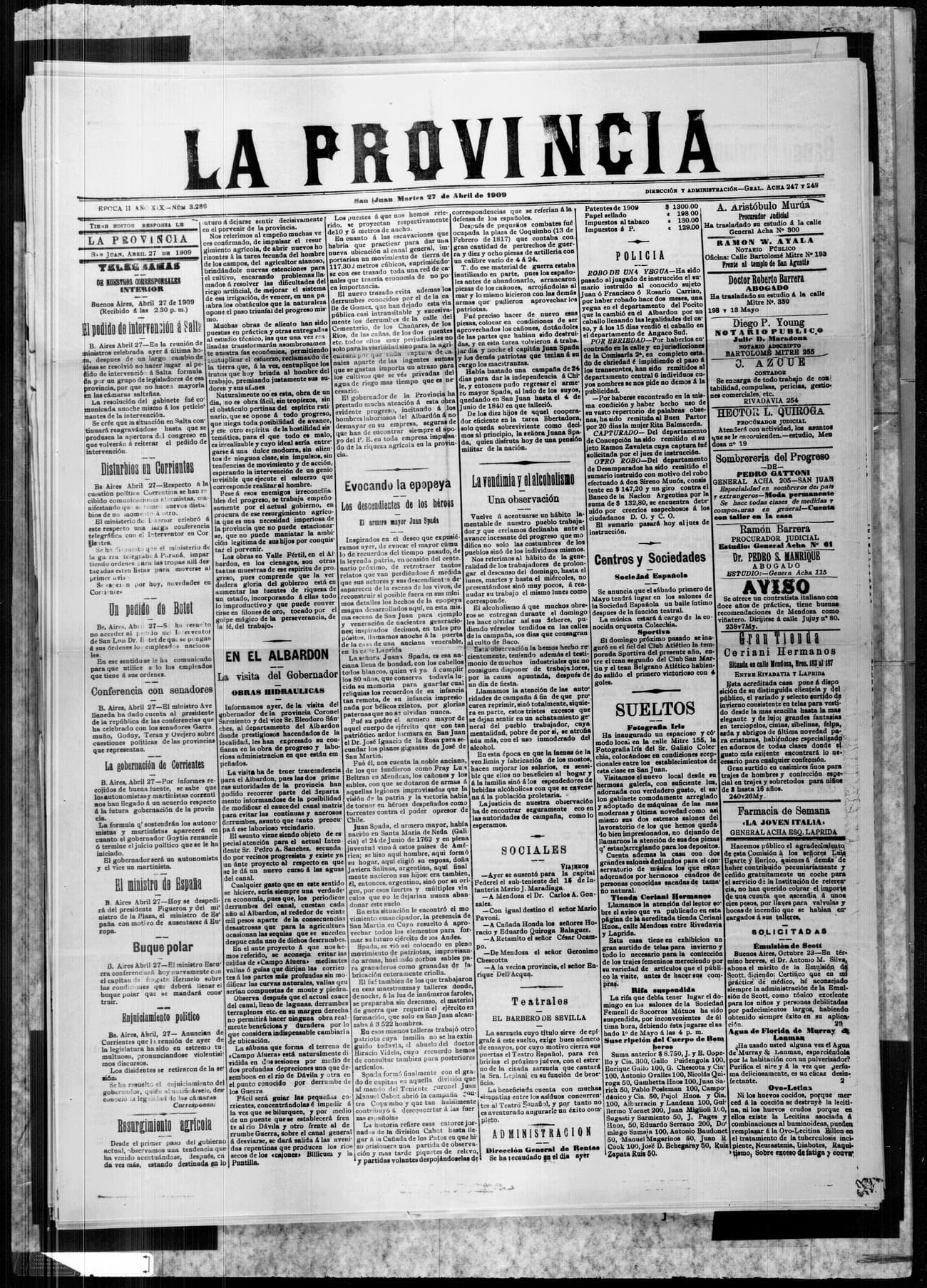 Portada · 27 de Abril de 1909