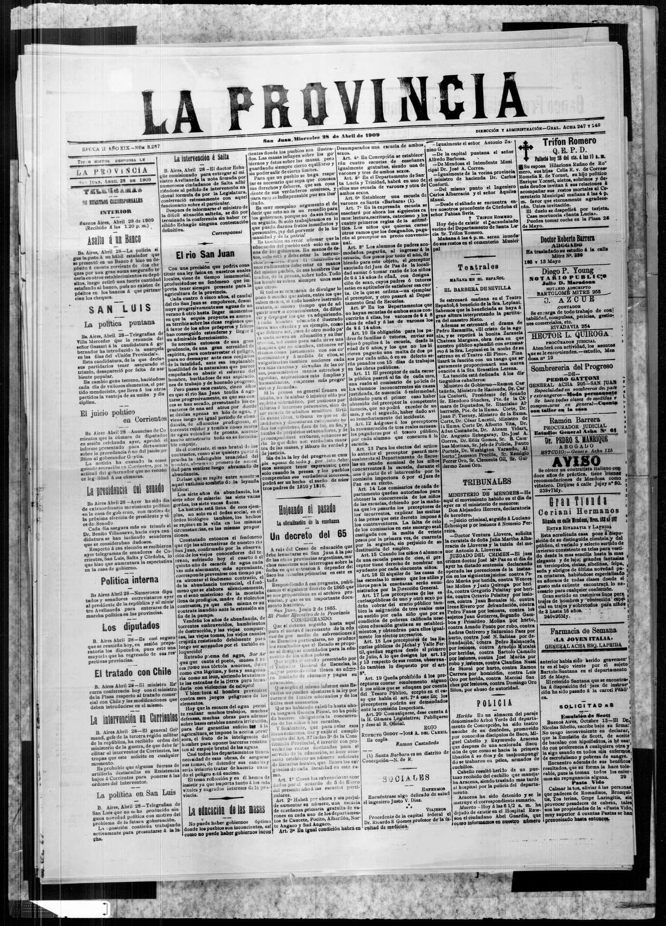 Portada · 28 de Abril de 1909