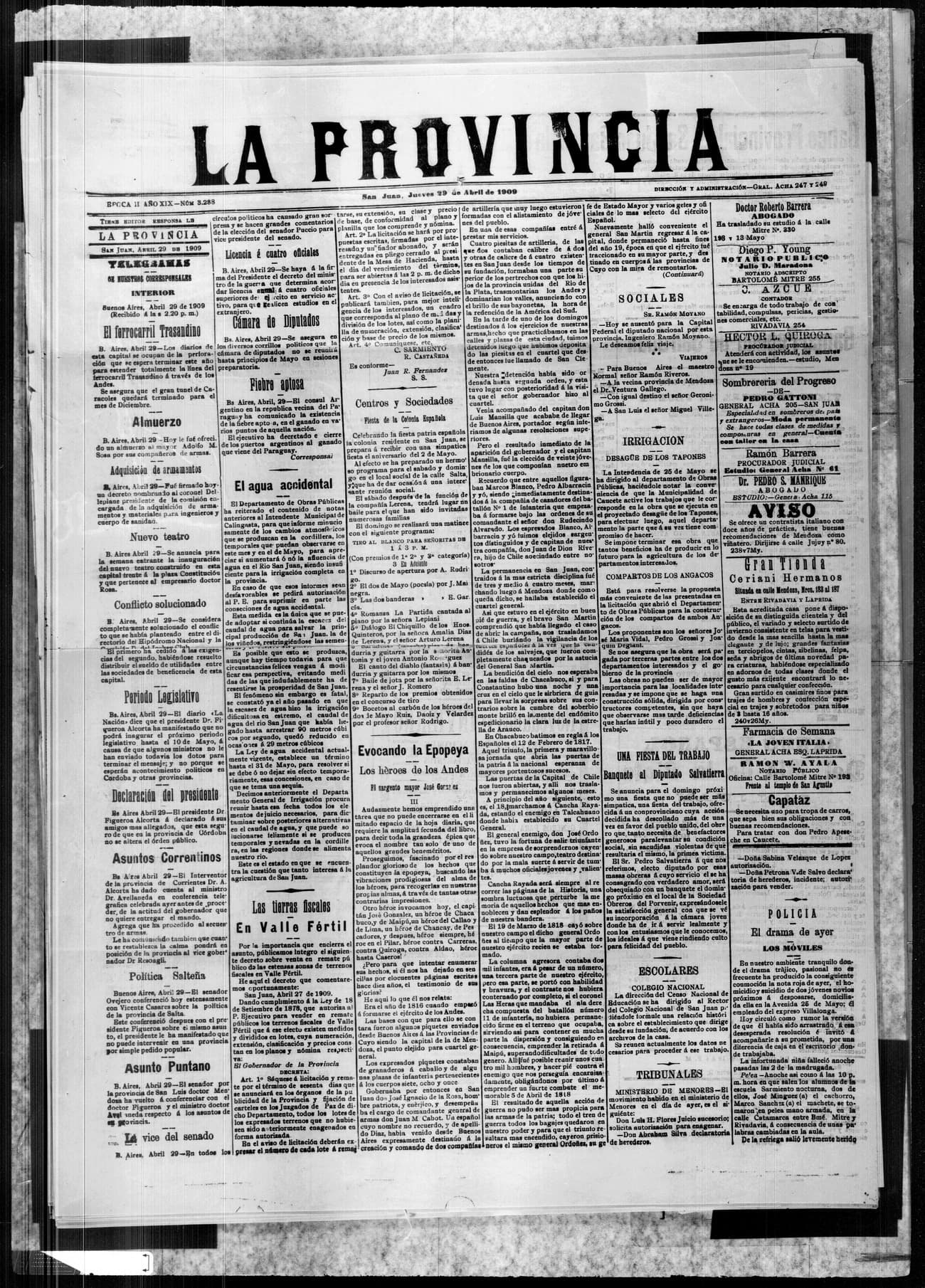 Portada · 29 de Abril de 1909
