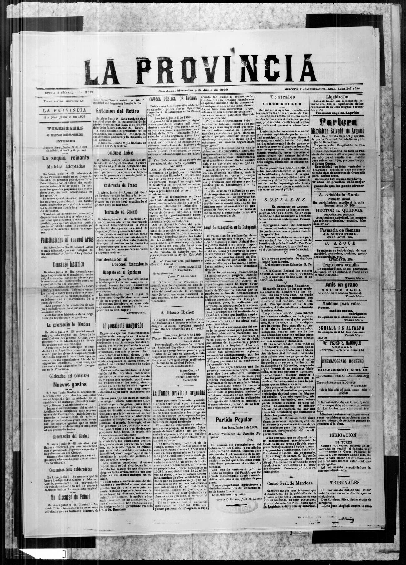 Portada · 9 de Junio de 1909