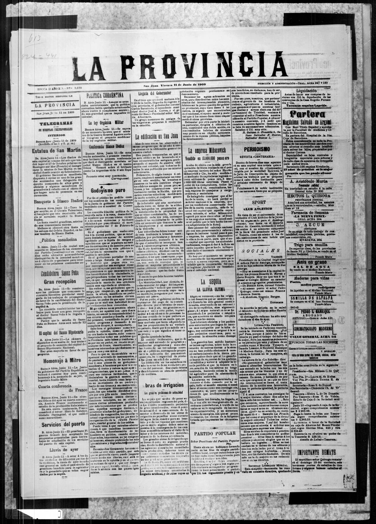 Portada · 11 de Junio de 1909