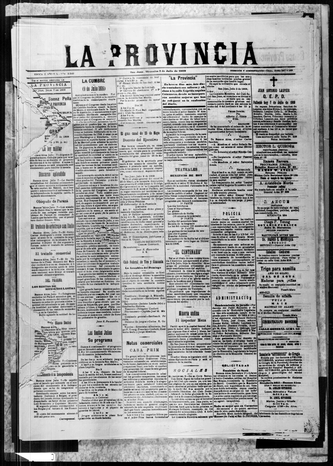 Portada · 7 de Julio de 1909