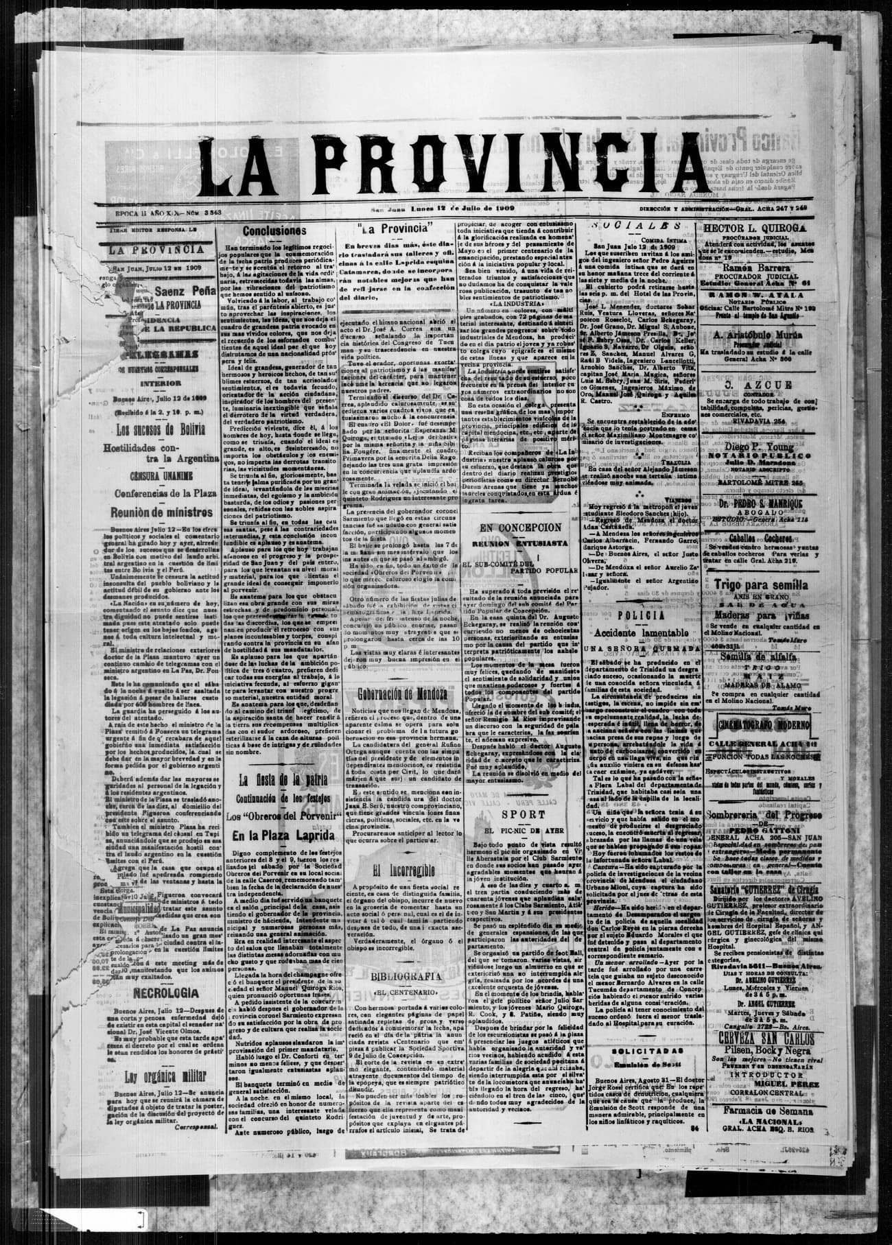 Portada · 12 de Julio de 1909
