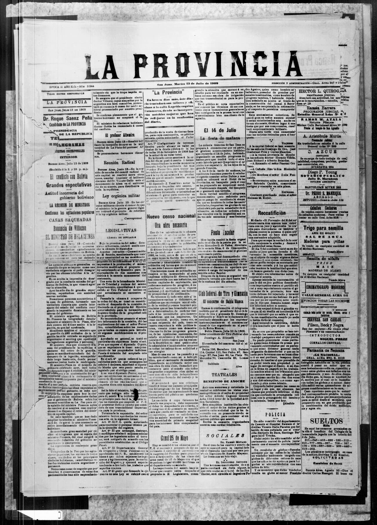 Portada · 13 de Julio de 1909