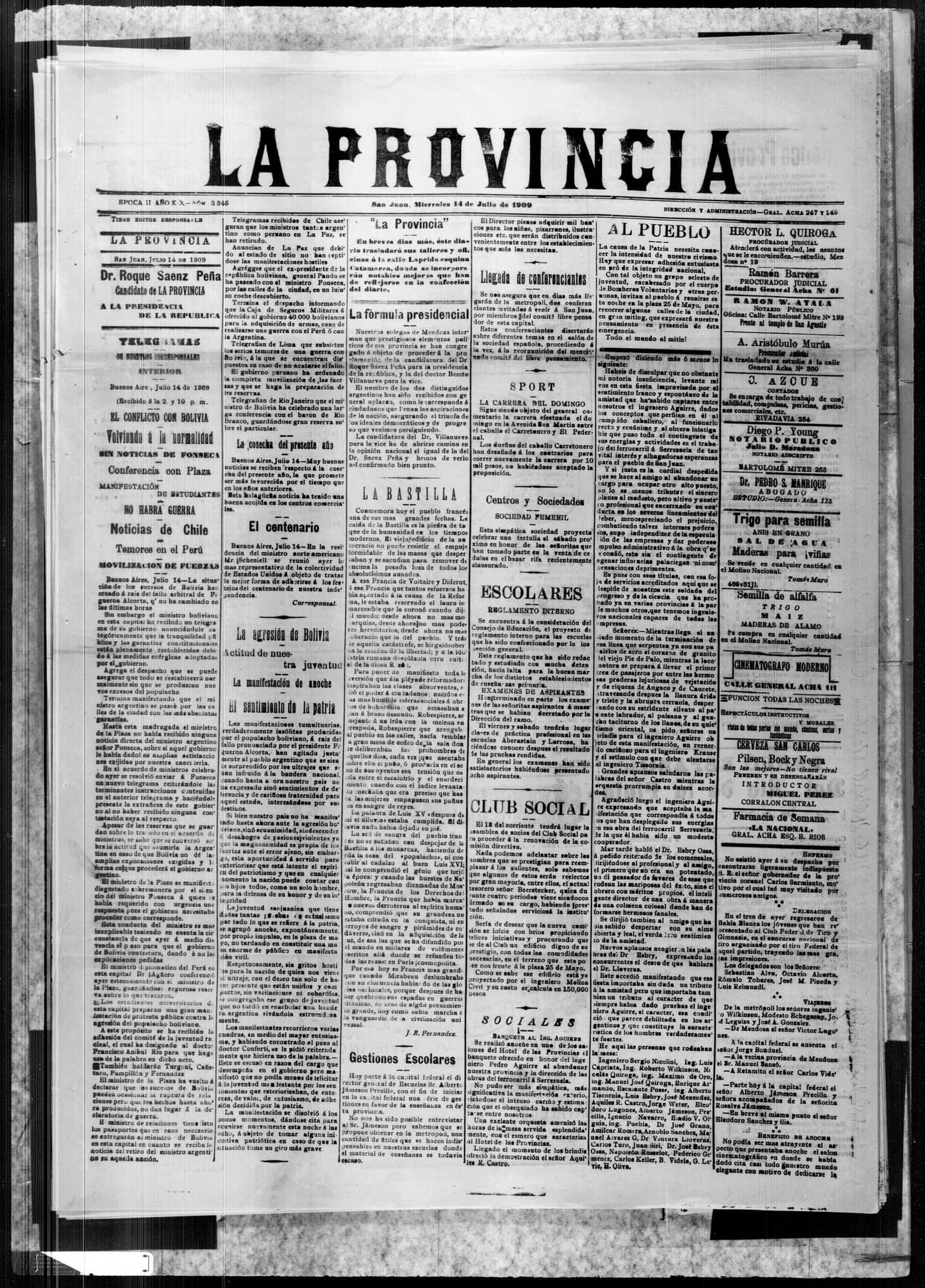 Portada · 14 de Julio de 1909