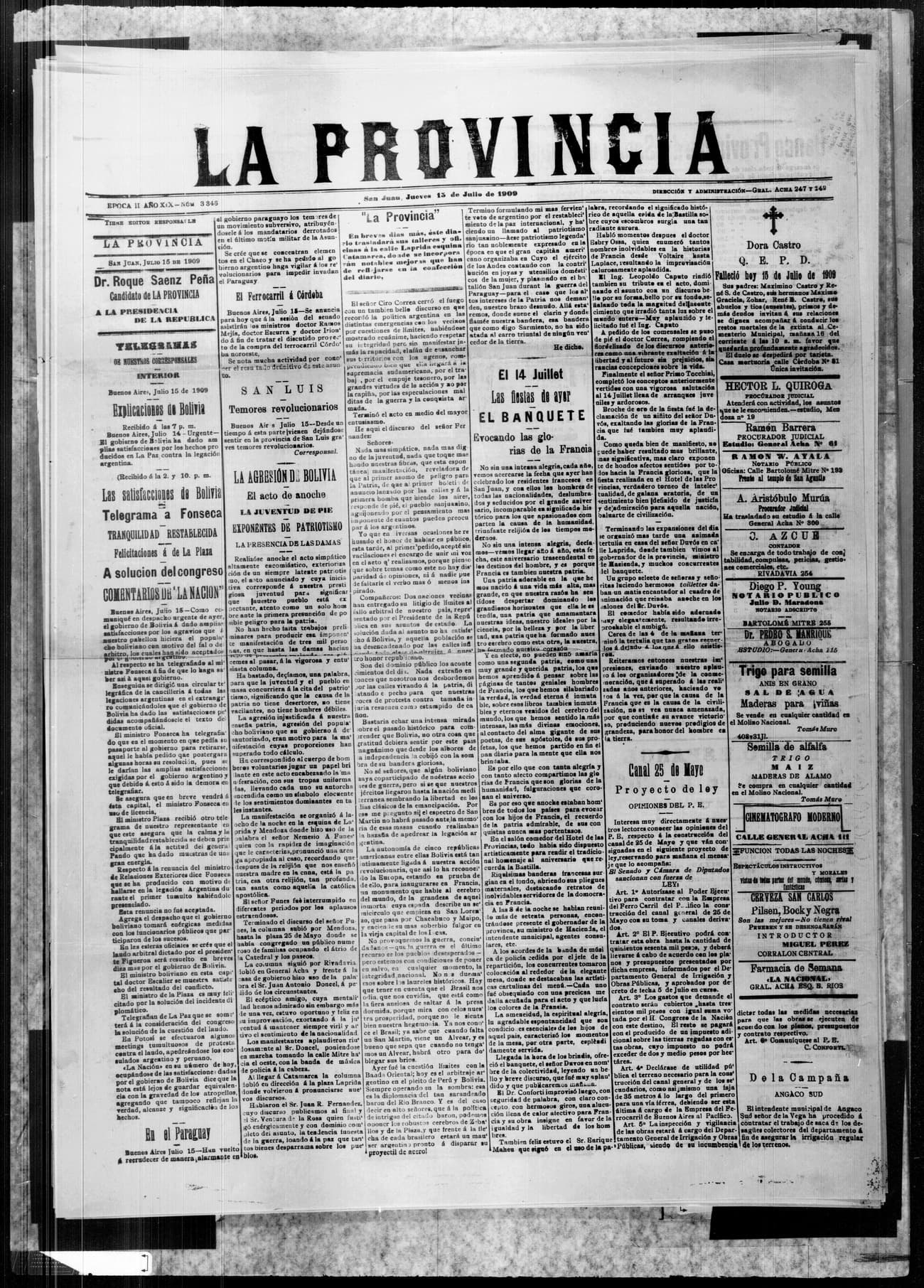 Portada · 13 de Julio de 1909