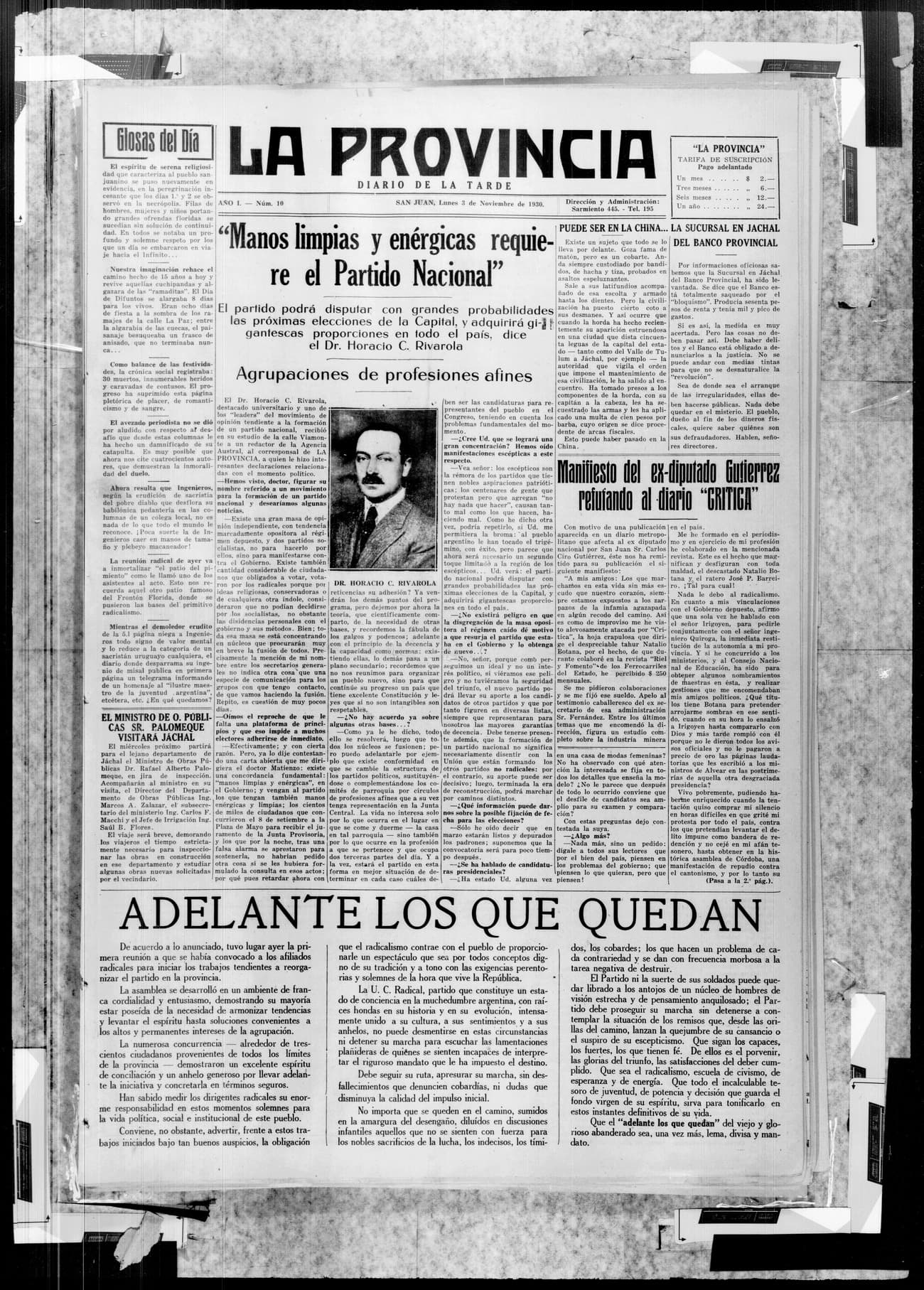 Portada · 3 de Noviembre de 1930