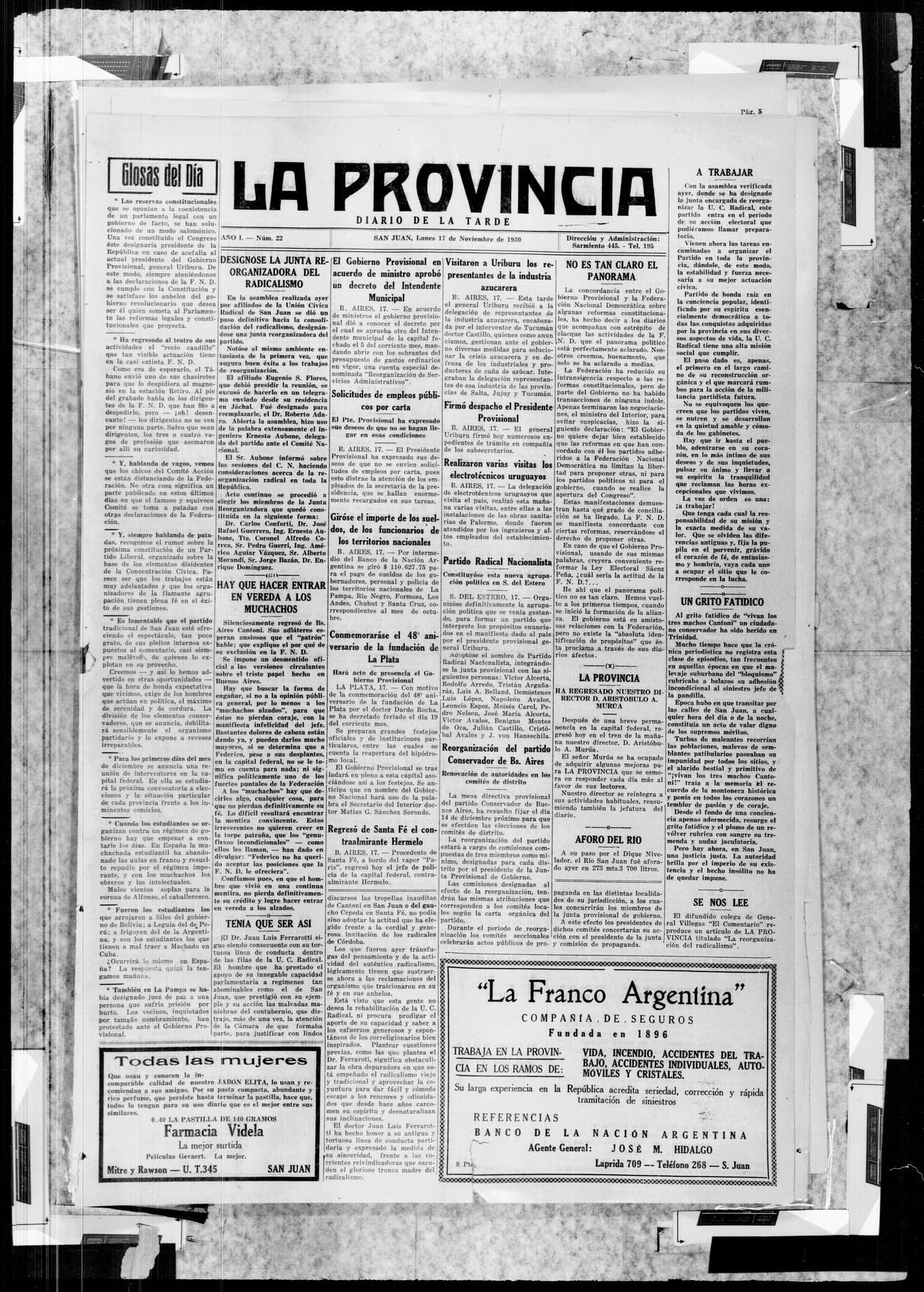 Portada · 17 de Noviembre de 1930