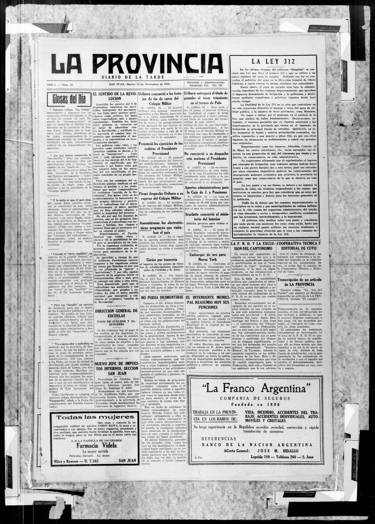 Portada · 18 de Noviembre de 1930